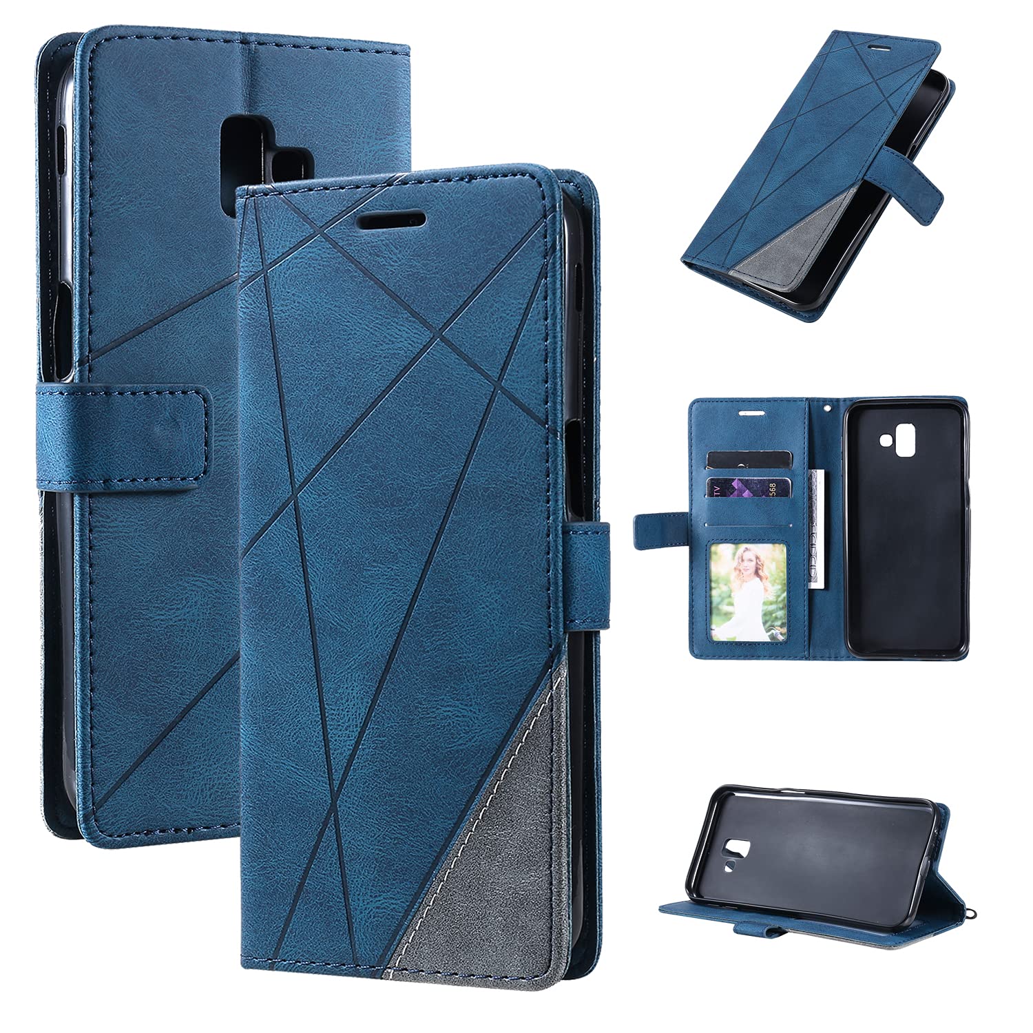 Custodia Portafoglio Galaxy J6 Plus 2018 Xinyunew – Con Slot Carte E Portamonete, Grigio, Protezione Antigraffio