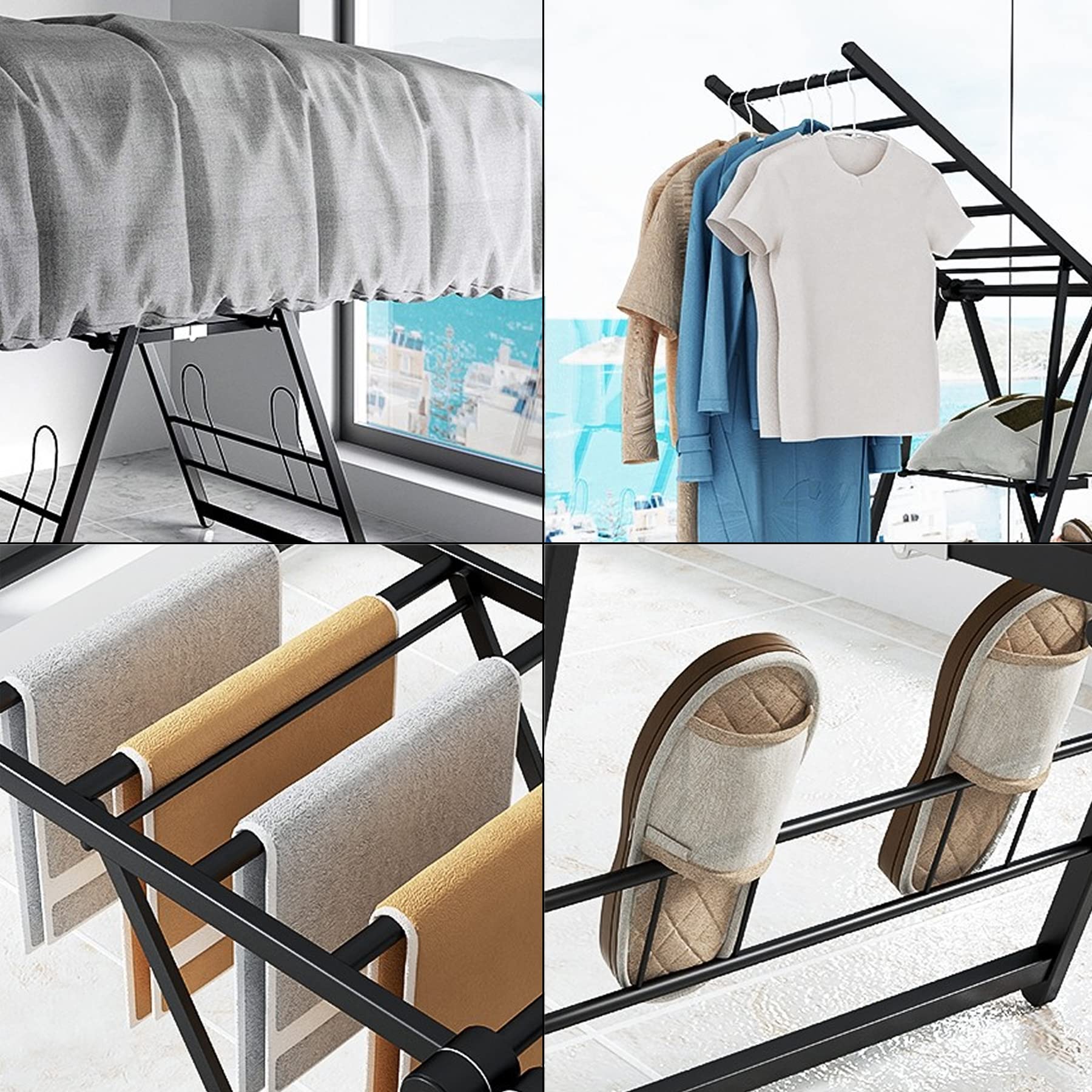 Faltbarer Wäscheständer, 2-stufiger Wäscheständer, höhenverstellbare Flügelflügel, Edelstahl, großes faltbares Design für einfache Lagerung, 1,3 m