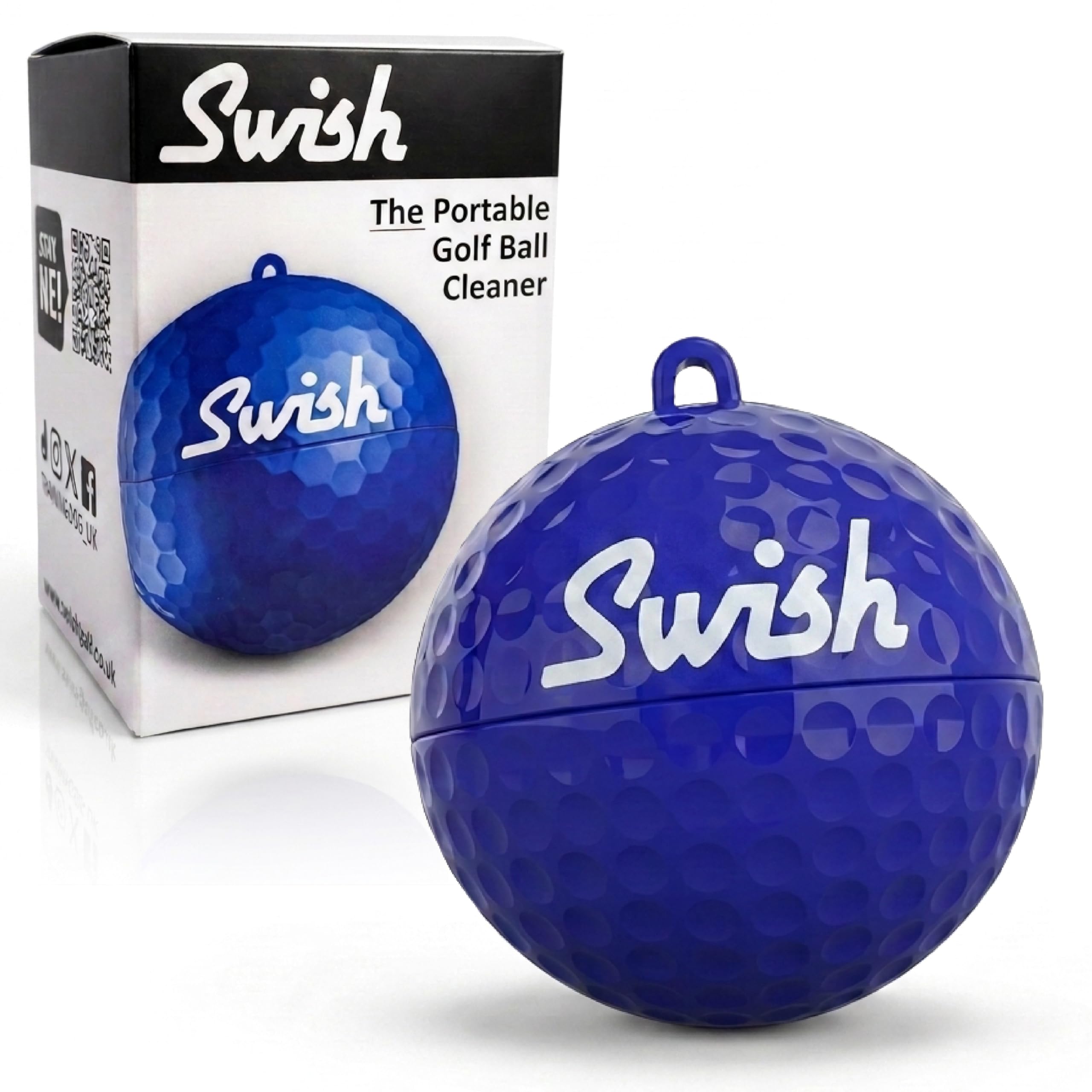 Swish Portable Golf Ball Cleaner - Compact Golf Ball Cleaning Kit & Golf Bag Accessory - Quick & Simple Cleaning with Clip-On Design and Separate Belt Towel - The Perfect Father's Day Golf Gift