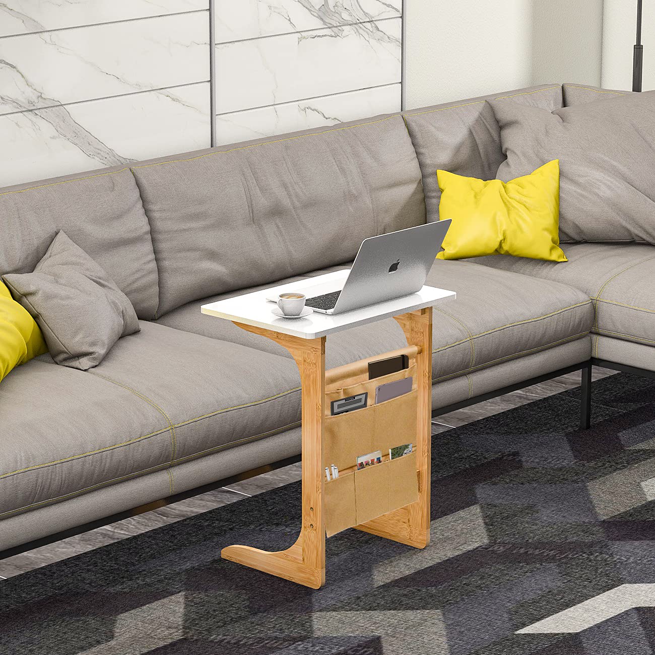 C Table Sofa Side End Table That Slide Under Couch for Small Space