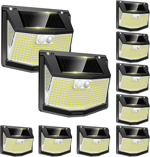 TECKNET Luces solares con sensor de movimiento para exteriores, paquete de 10 231 luces LED solares para cerca, impermeables, 3 modos de iluminación