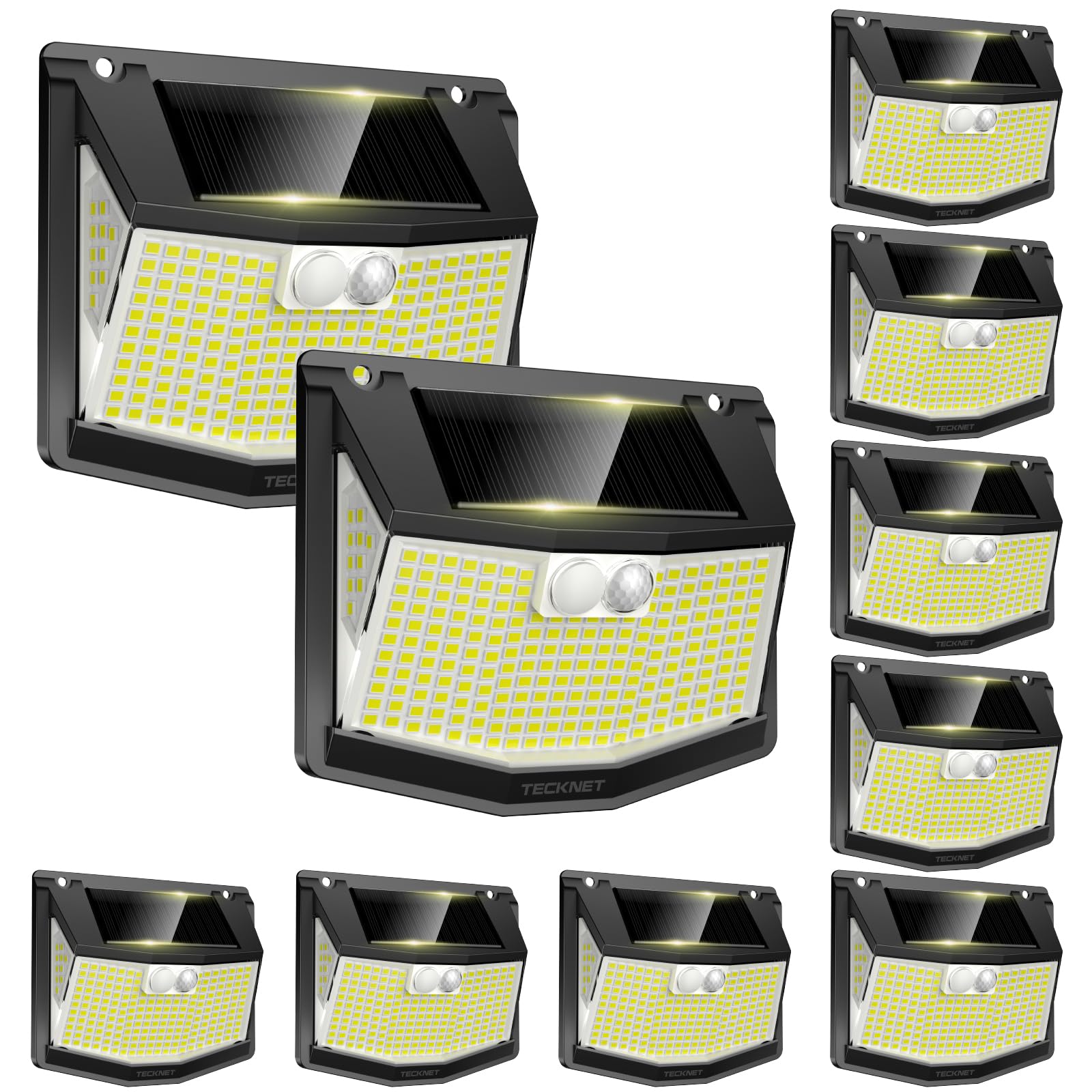 TECKNET 248 LED Outdoor Solar Lights & Motion Sensor 10 Pack, 300° Angle & 3 Lighting Modes Solar Lights Outdoor Waterproof, Solar Powered Security