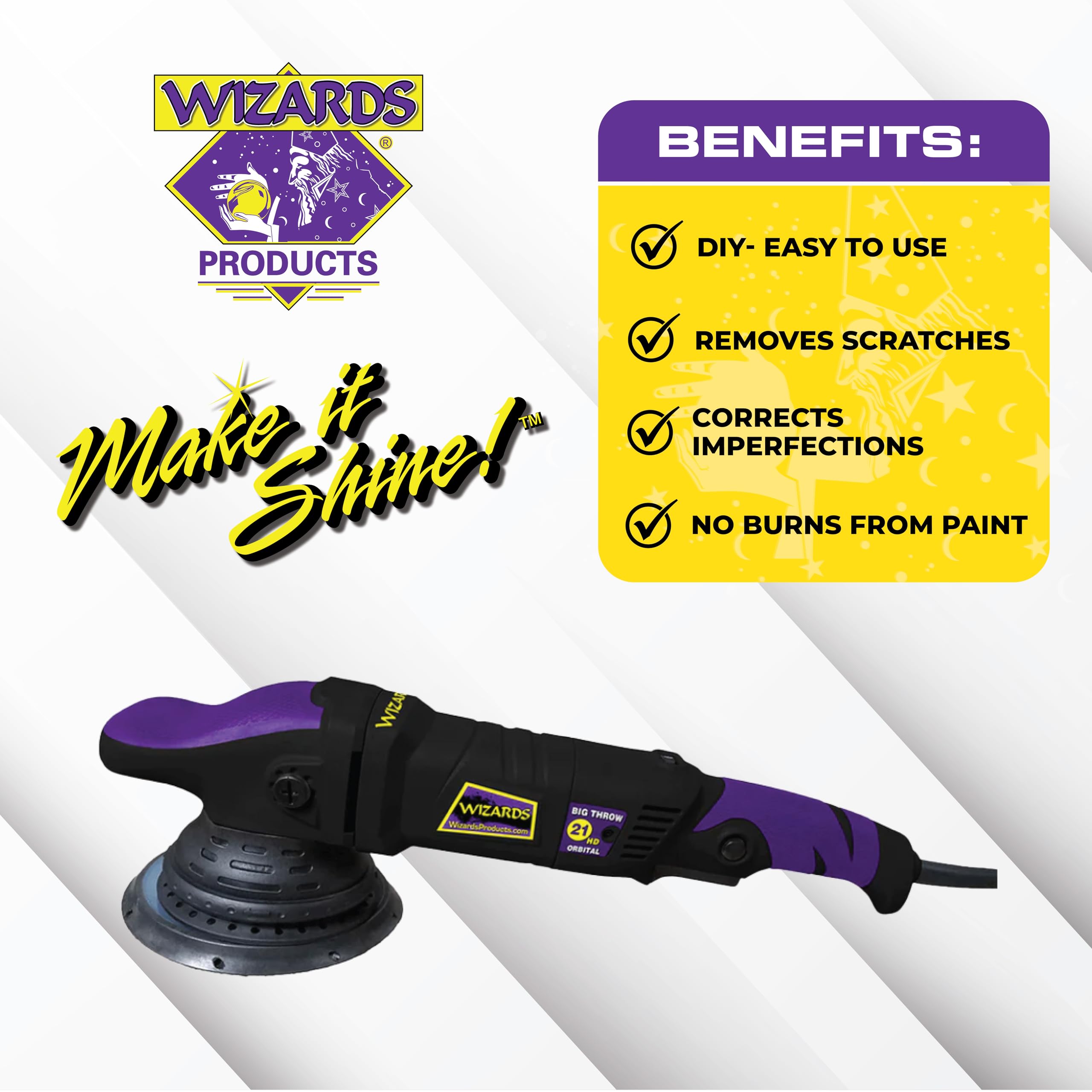 Wizards Car Buffers and Polishers Kit with 21 mm HD Big Throw - Ergonomic Design Dual Action Orbital Polisher and Car Scratch Remover - Car Detailing Supplies For Body Shop Professionals and Beginners