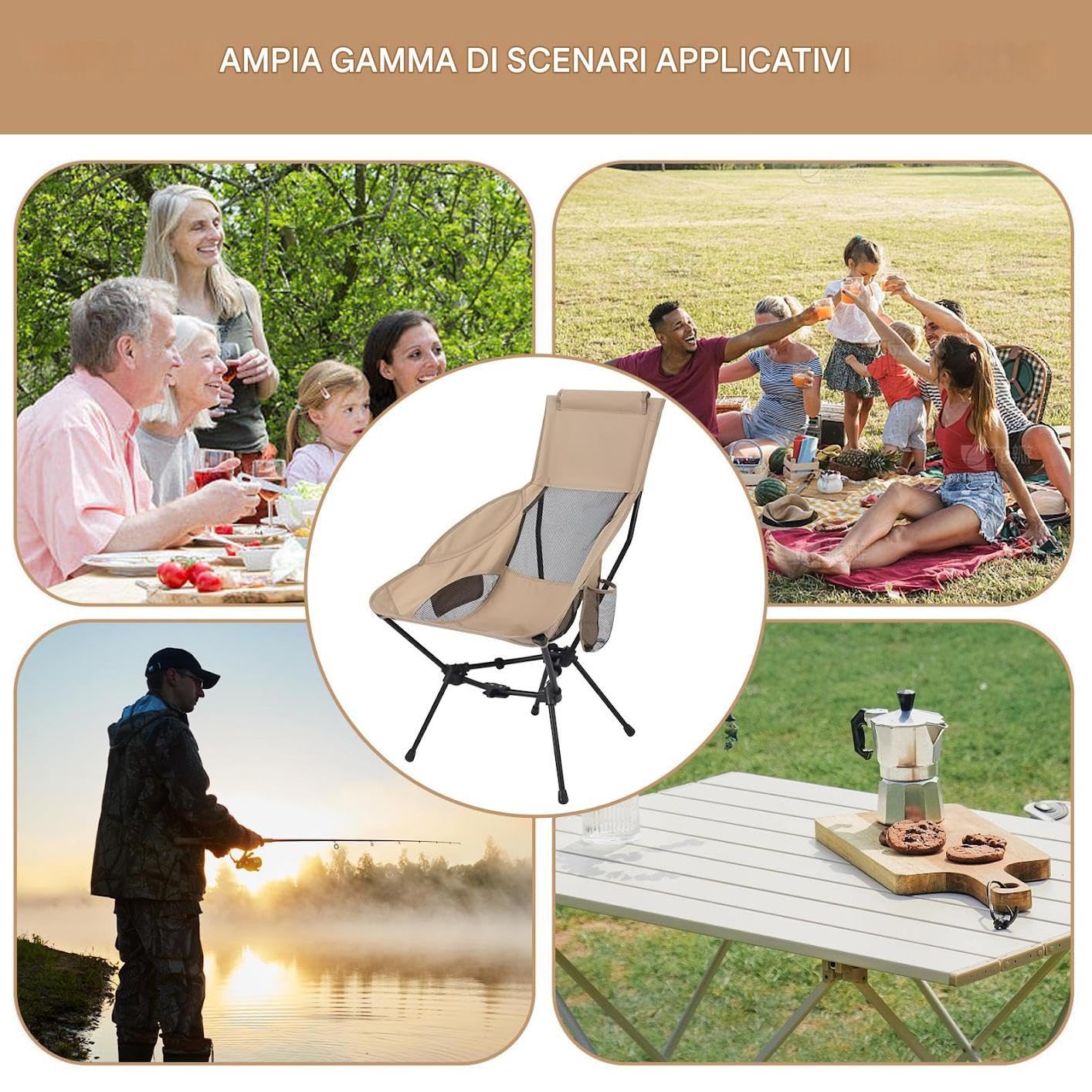 Sedia Da Campeggio Sedia Da Campeggio Ultra Leggera | Seggiolino Compatto Pieghevole Con Supporto Per La Testa Ideale Per Trekking Spiaggia Viaggi Picnic Pesca
