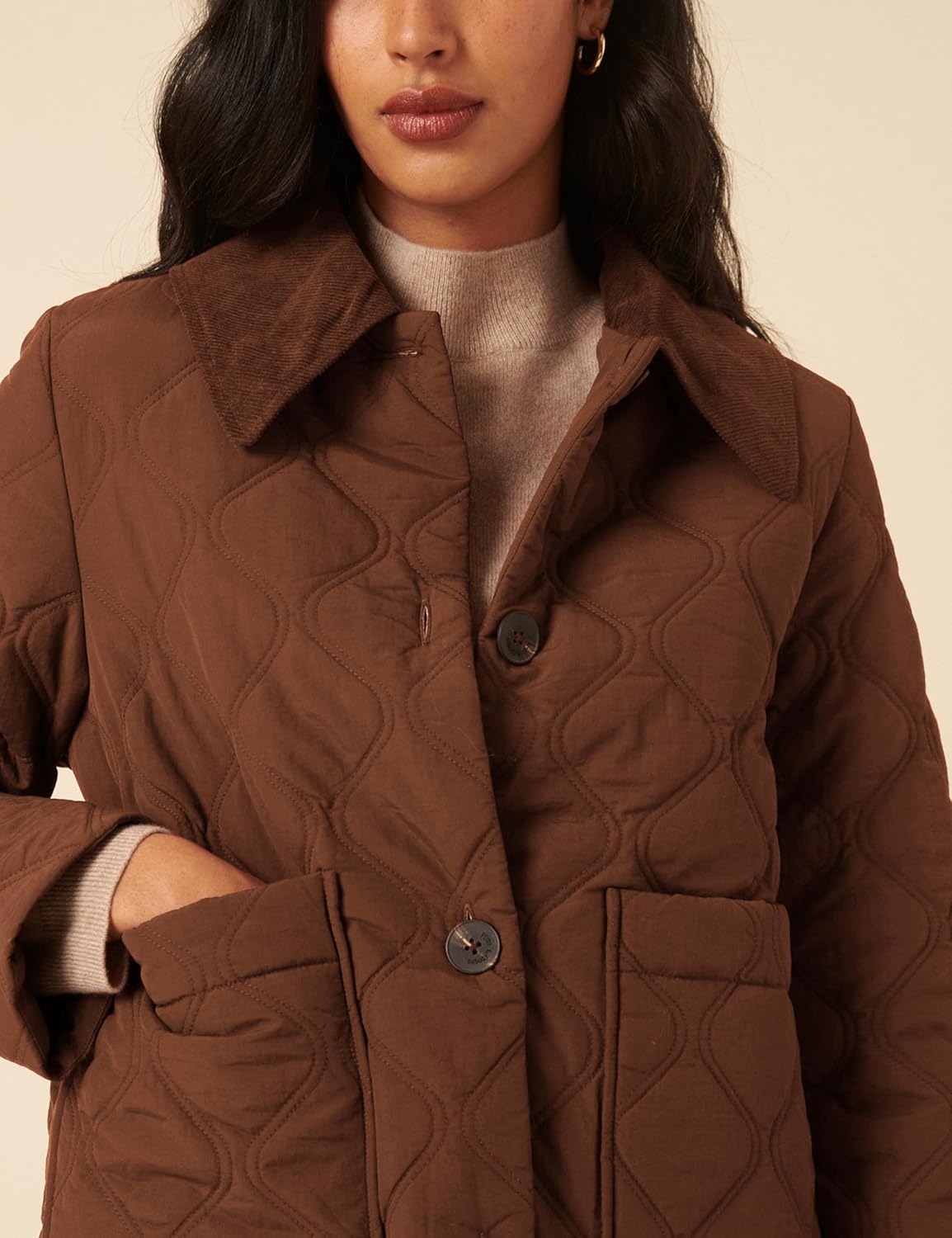 Lviefent Womens Quilted Jacket Lightweight Button Down Puffer Jacket Corduroy Collar Padded Coat Outwear with Pockets - Image 4