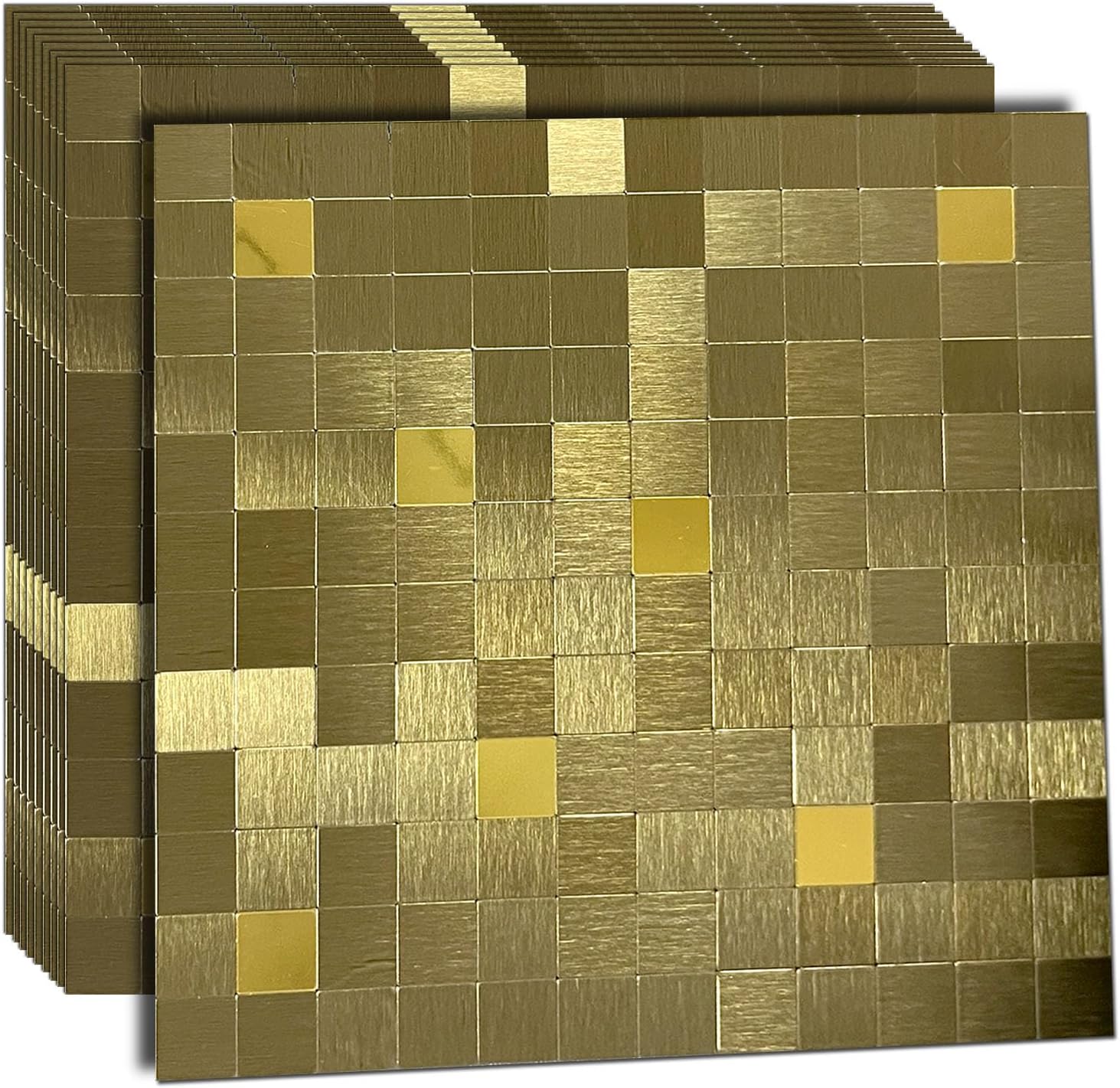 WEIMEISC 10 Sheets Peel and Stick Backsplash Tile for Kitchen, Self-Adhesive Mosaic Tile, Stick on Bathroom Vanities，Fireplace Décor, Laundry Table(11.81" X 11.81") (Brushed Gold+Golden Mirror, 10)