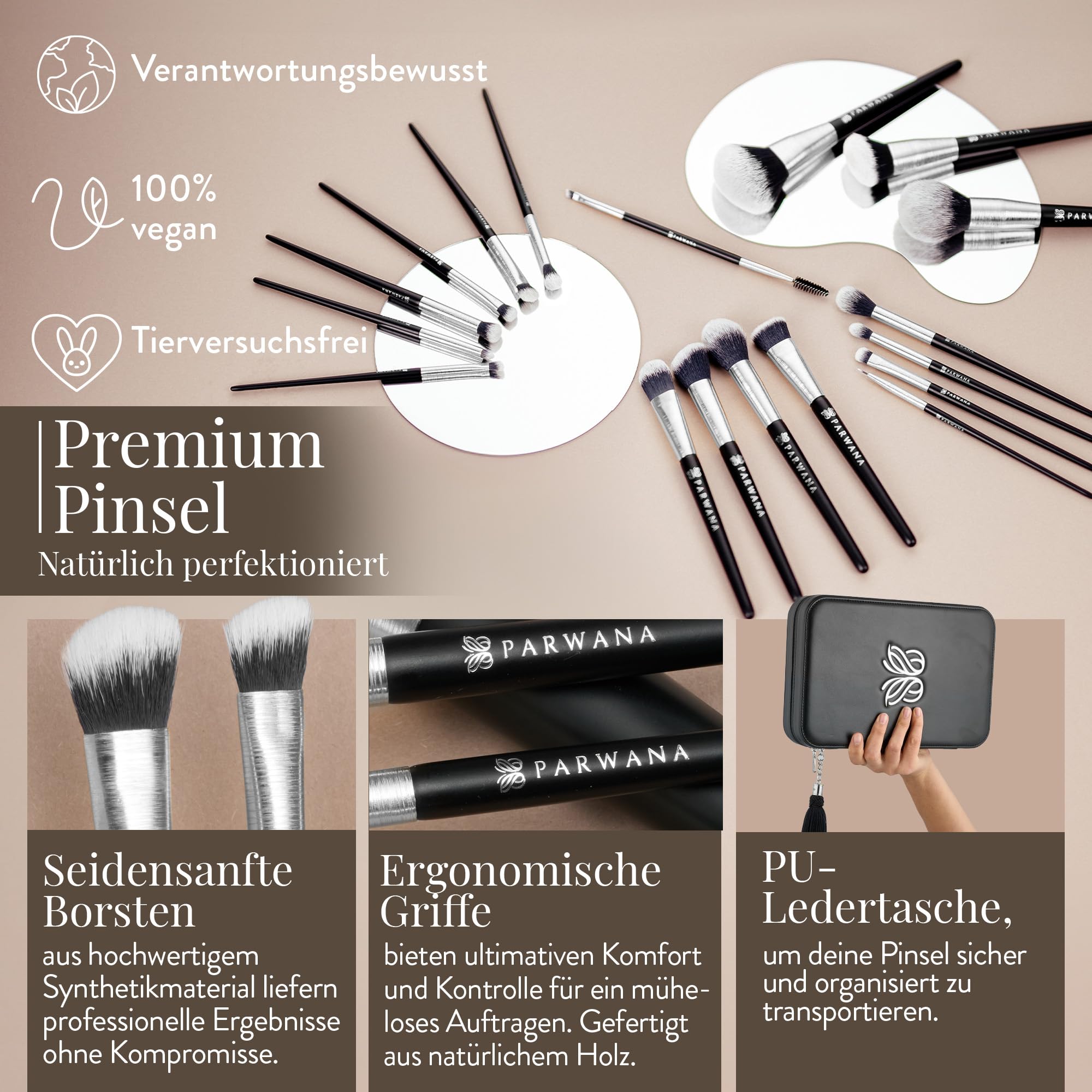 Luxuriöses Make Up Pinsel Set mit Etui [18-Pinsel] - Schminkpinsel Kosmetikpinsel Gesichtspinsel Augenpinsel Lidschattenpinsel Puderpinsel Foundation Highlight Concealer Contouring | Geschenkidee