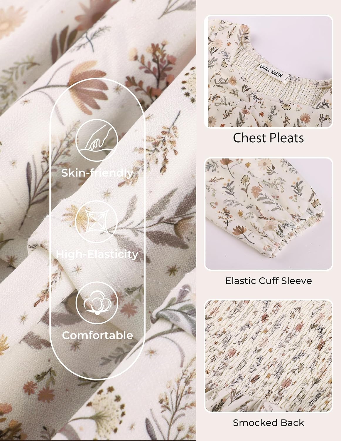GRACE KARIN Girls Fall Long Sleeve Floral Tiered Casual Flowy Dresses 7-14