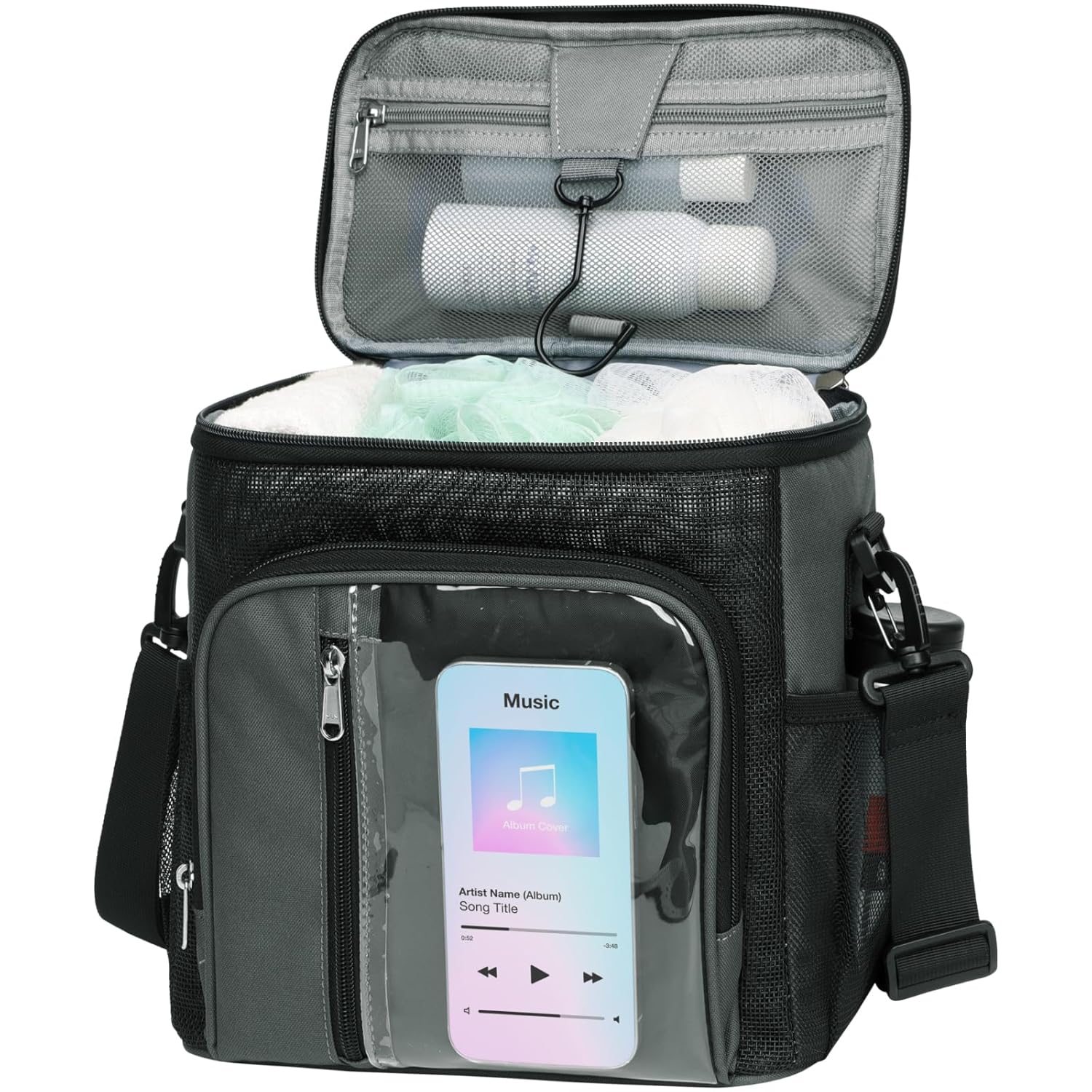 F-color Crossbody Shower Caddy with Phone Holder - Hands-Free Portable Shower Caddy Bag Fits Full-Size Bottles Quick Dry