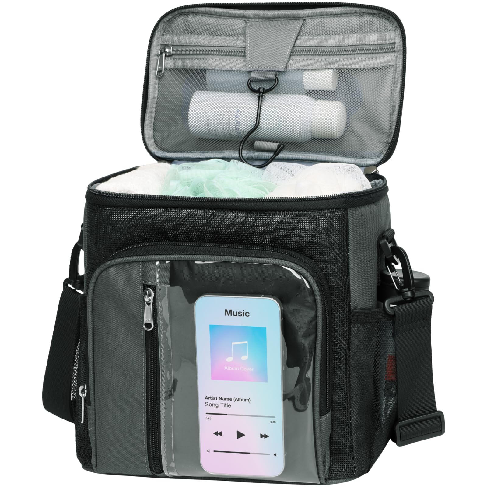 F-color Crossbody Shower Caddy with Phone Holder - Hands-Free Portable Shower Caddy Bag Fits Full-Size Bottles Quick Dry