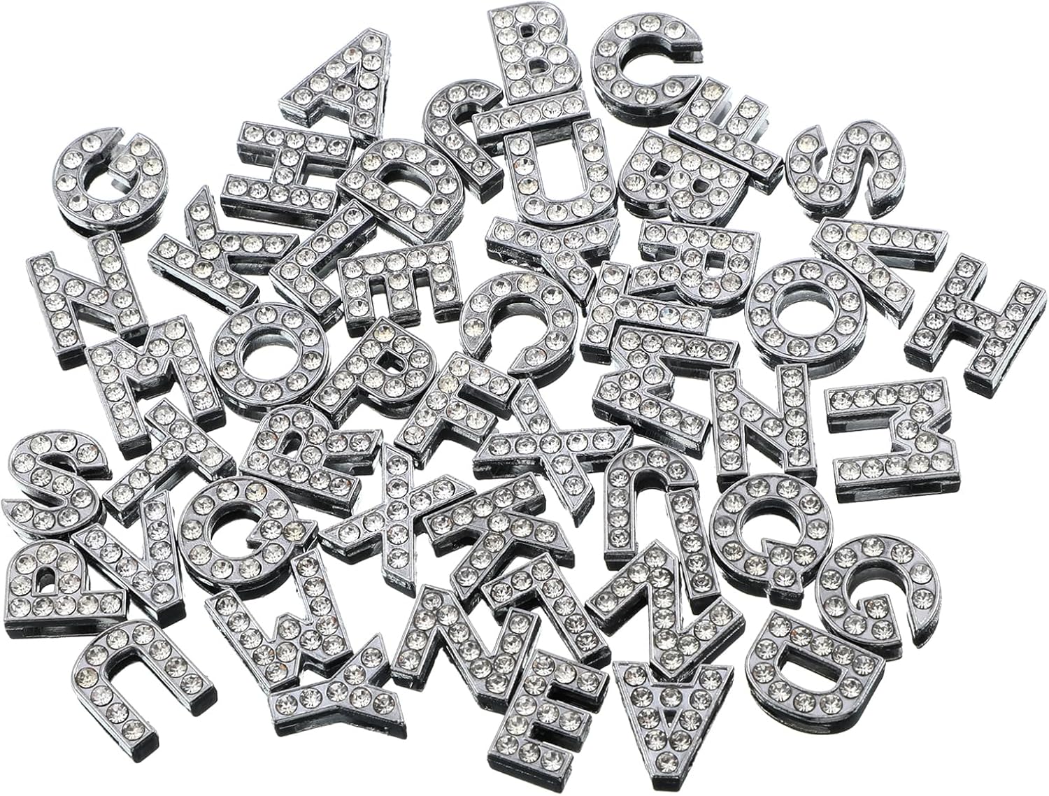52Pcs A-Z Rhinestone Letters Charms 8mm Silver Full Rhinestone Slide Alphabet Crystal Letters for Bracelet Jewelry Making, Charms Letter Nail Silver Charm for Wristbands, Bracelets