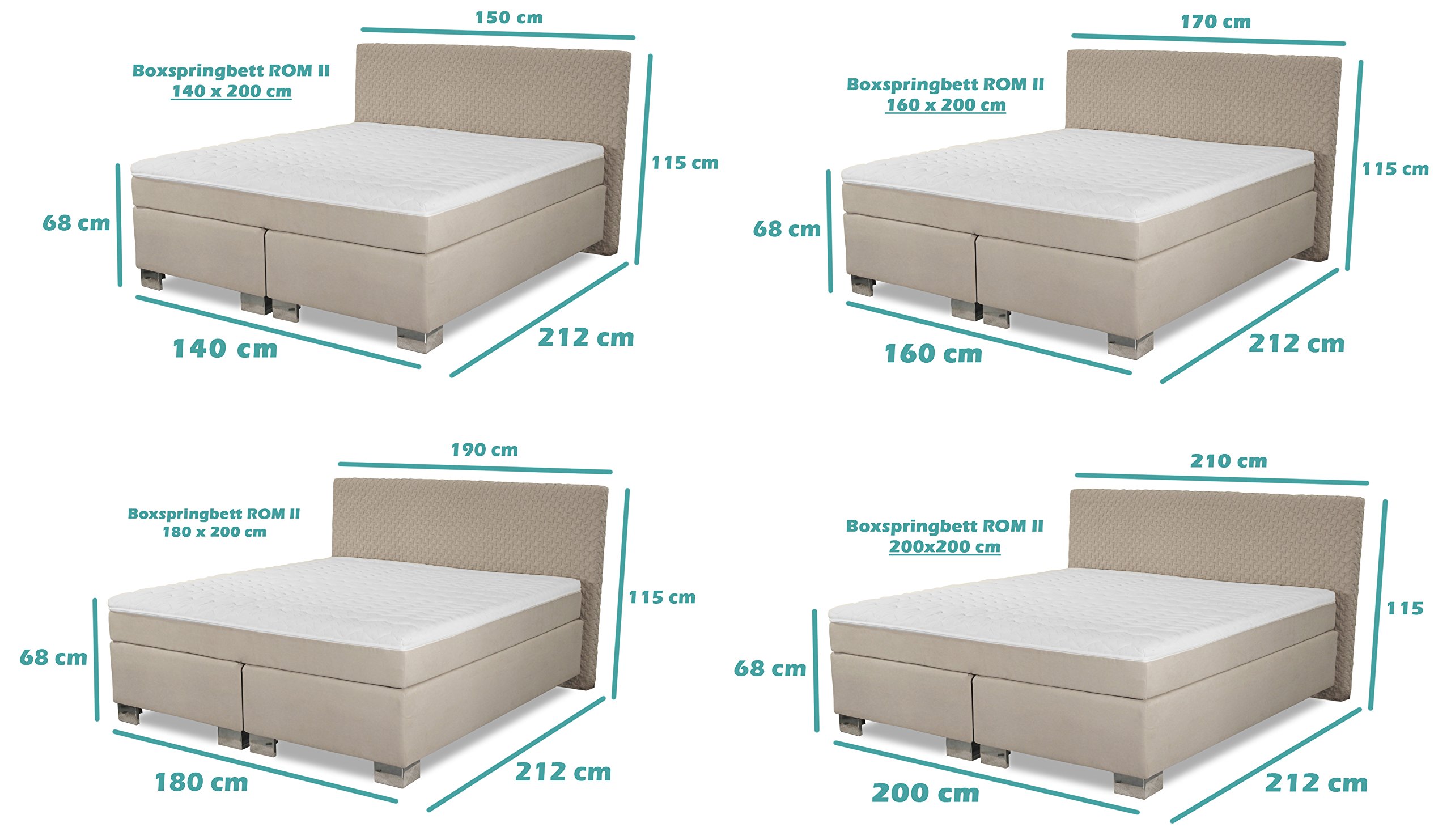 Boxspringbett ROM II 200x220 cm Kunstleder Schwarz Sondermaß Überlänge 200 x 220 cm Sondergröße (200 x 220 cm)