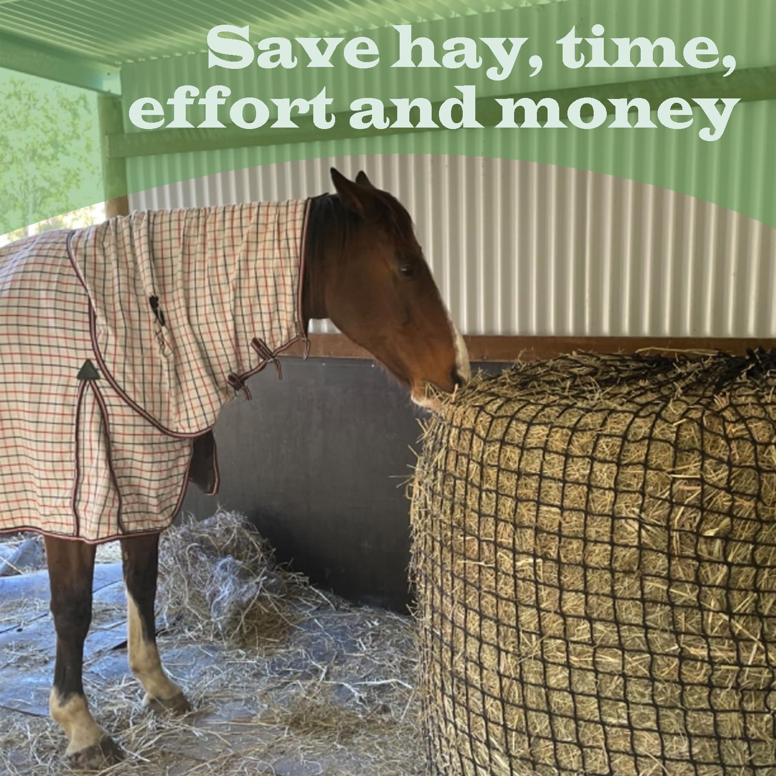 BlissKiss (4x5 Feet Round Bale Hay Net, Durable, Slow-Feeding Solution for Horses, Cattle, and Alpacas, Reduces Waste and Improves Digestion