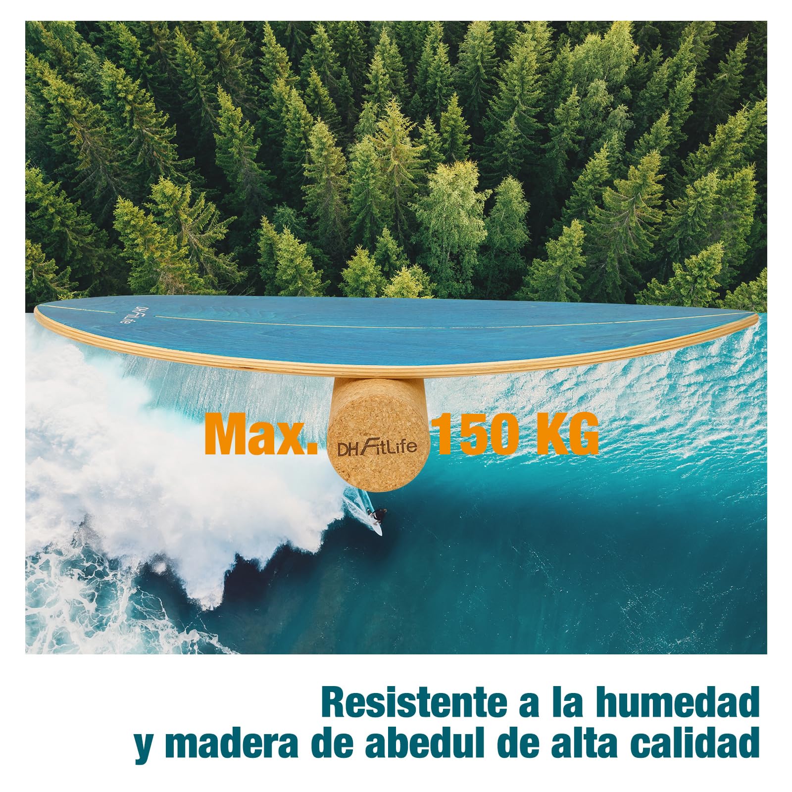 DH FitLife Tabla de Equilibrio de Madera, Balance Board con Rodillo y Bola