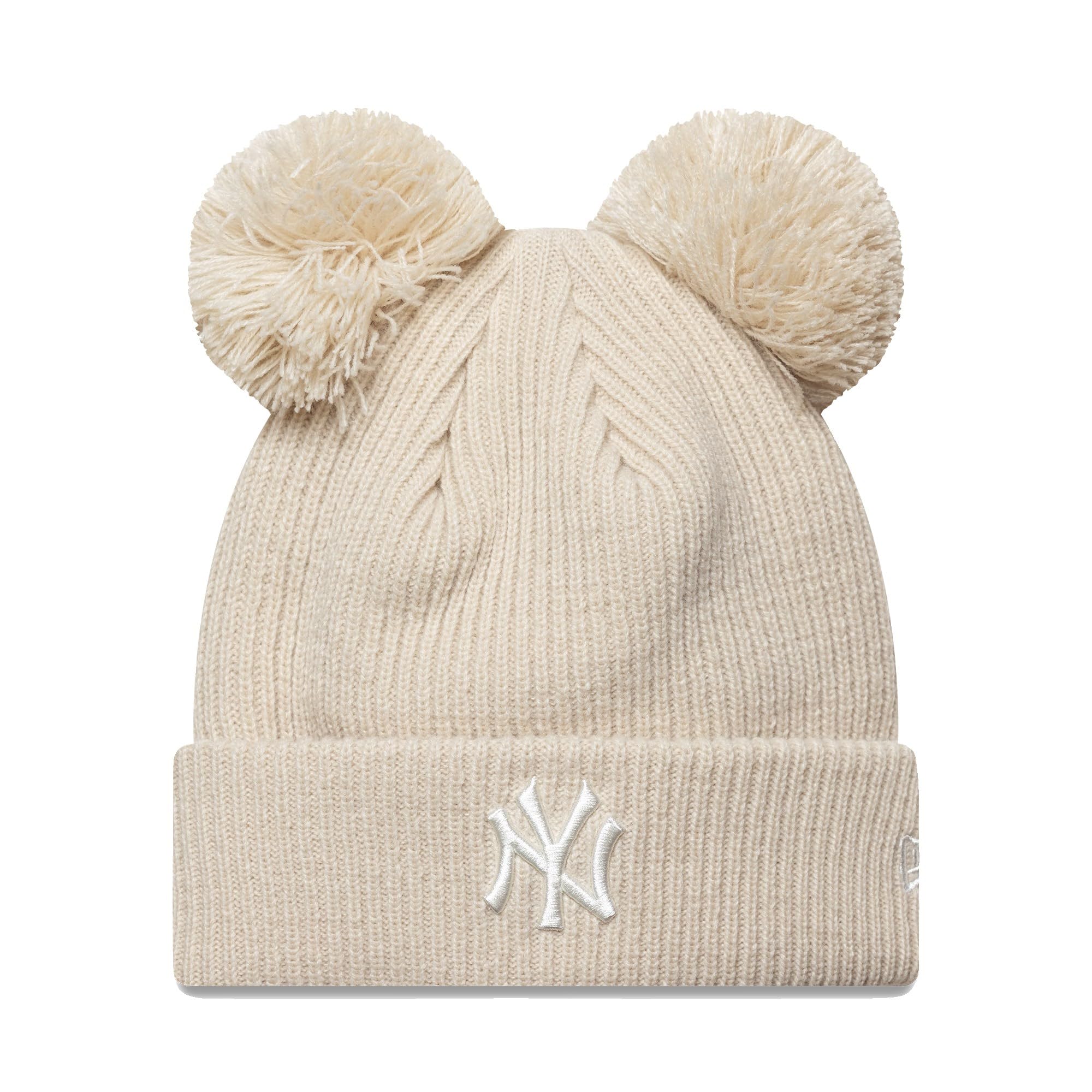 New Era Women's Beige Winter Double Bobble Beanie - Ny Yankees
