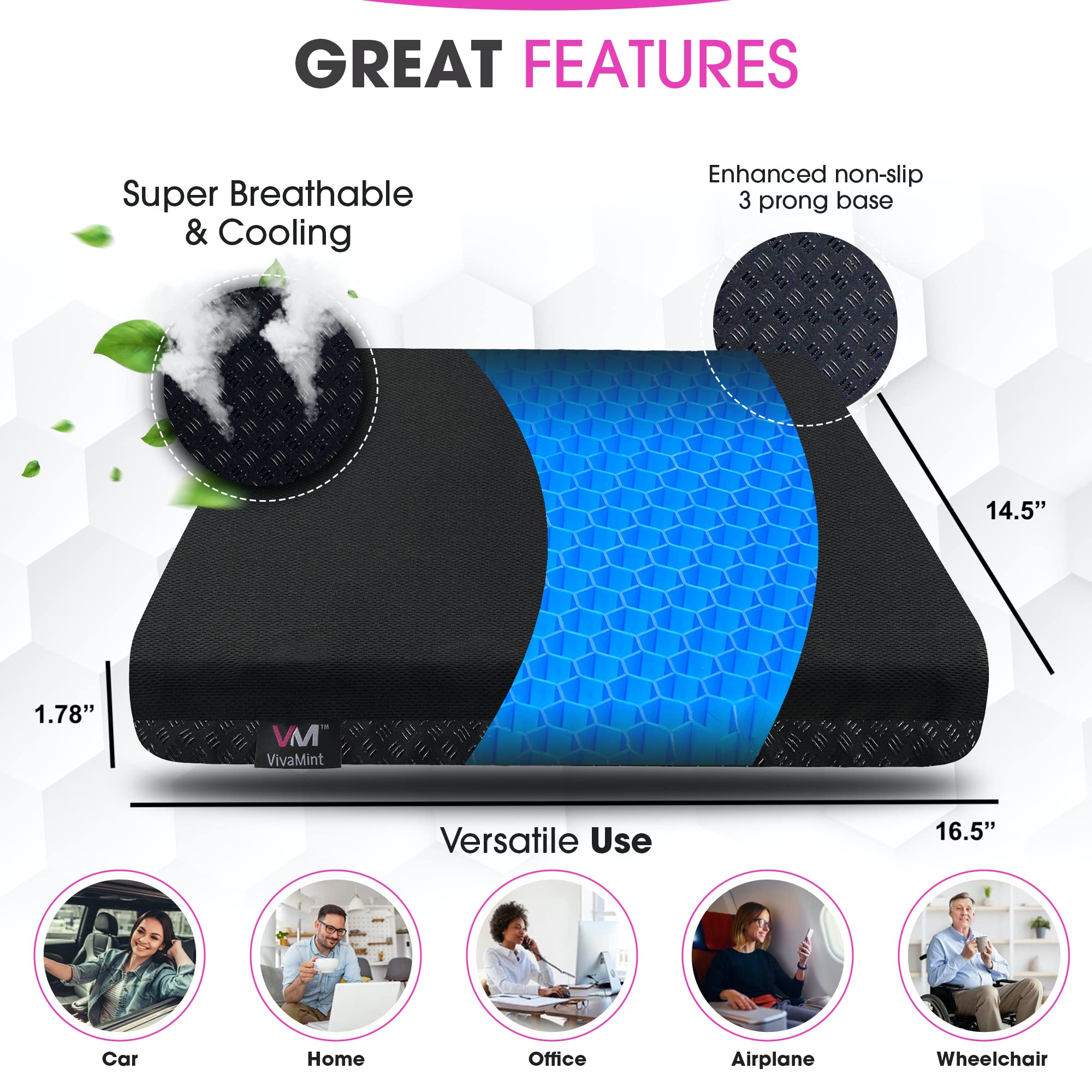 Buy Gel Seat Cushion for Long Sitting, Sciatica & Tailbone Pain Relief