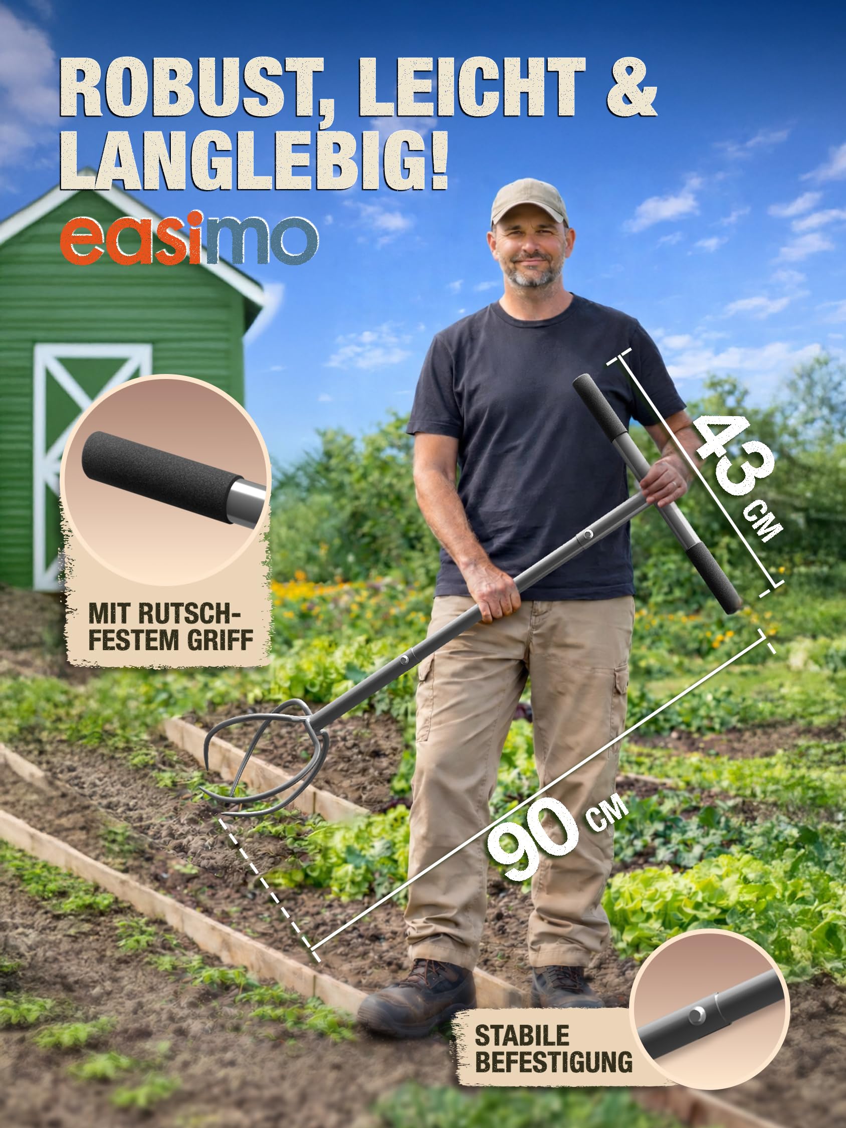 Griffe de jardin avec poignée en T | Cultivateur manuel & desserreur de sol | Twist Tiller pour ameublir le sol, aérer et enlever les mauvaises herbes | Outil de jardin