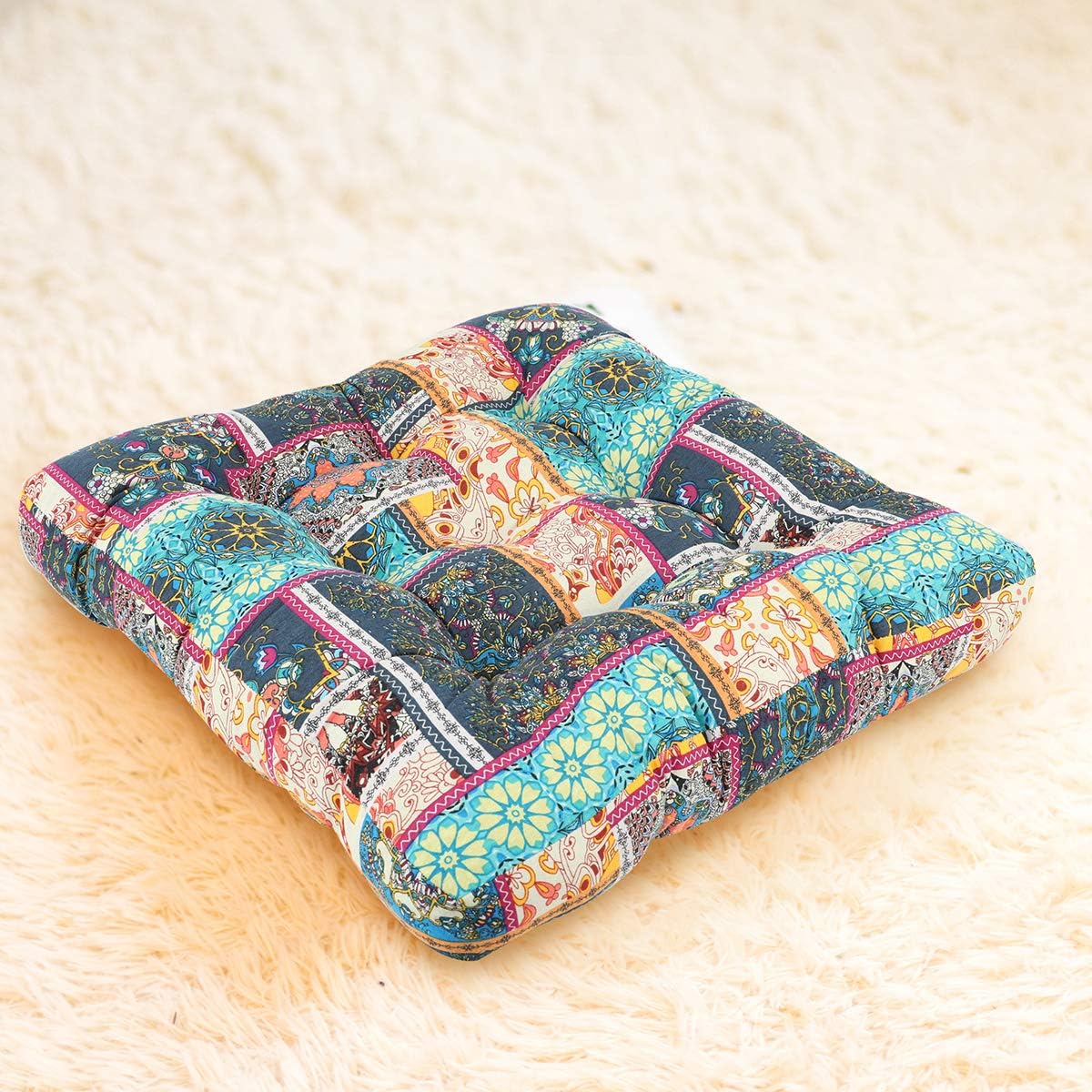 EGOBUY Bohemian Floor Pillow, Square Mediation Seat Cushion Mandala Sitting Floor Cushion for Yoga Tatami Sofa, Green Flower: Home & Kitchen