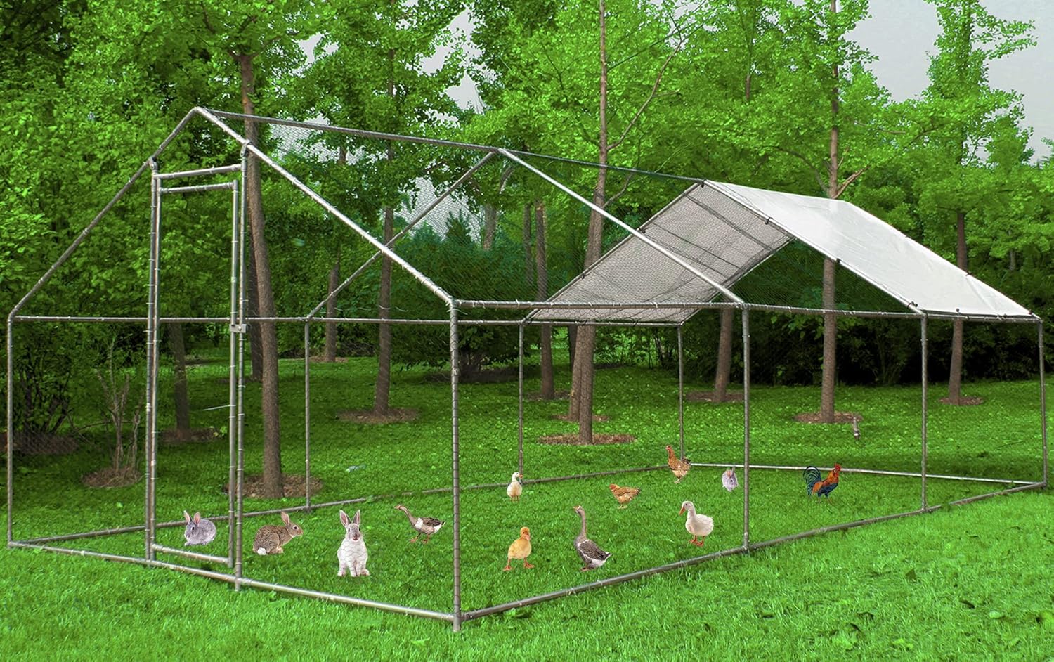 Chicken Runs for Yard with Cover, Outdoor Large Metal