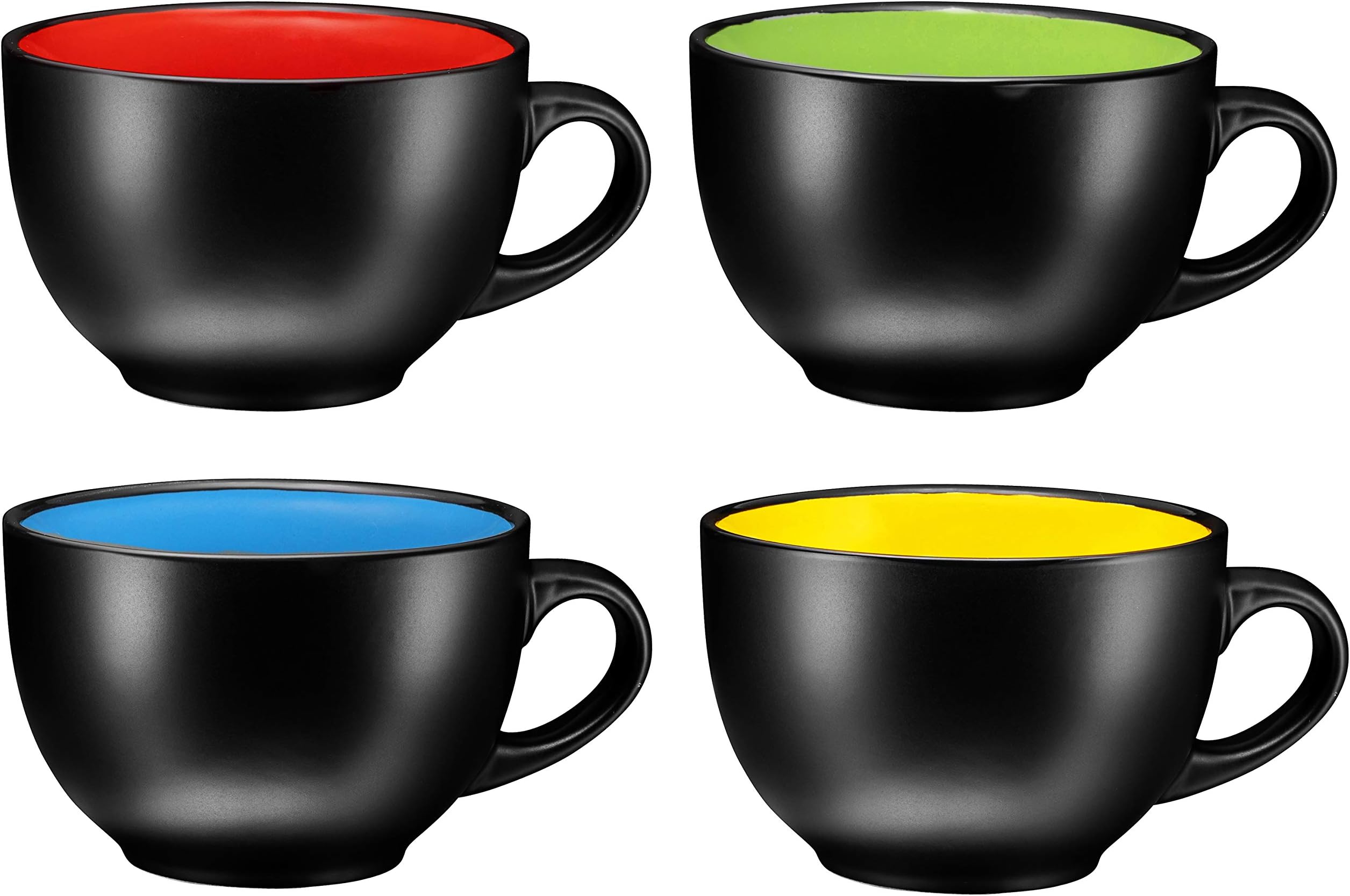 Bruntmor24 oz Coffee Mugs Set of 4 - Oversized Black Multicolor Coffee Mugs with Handle - Ideal for Coffee, Tea, or Soup - Durable, Microwave and Dishwasher Safe Ceramic Cup for Hot or Cold Beverages