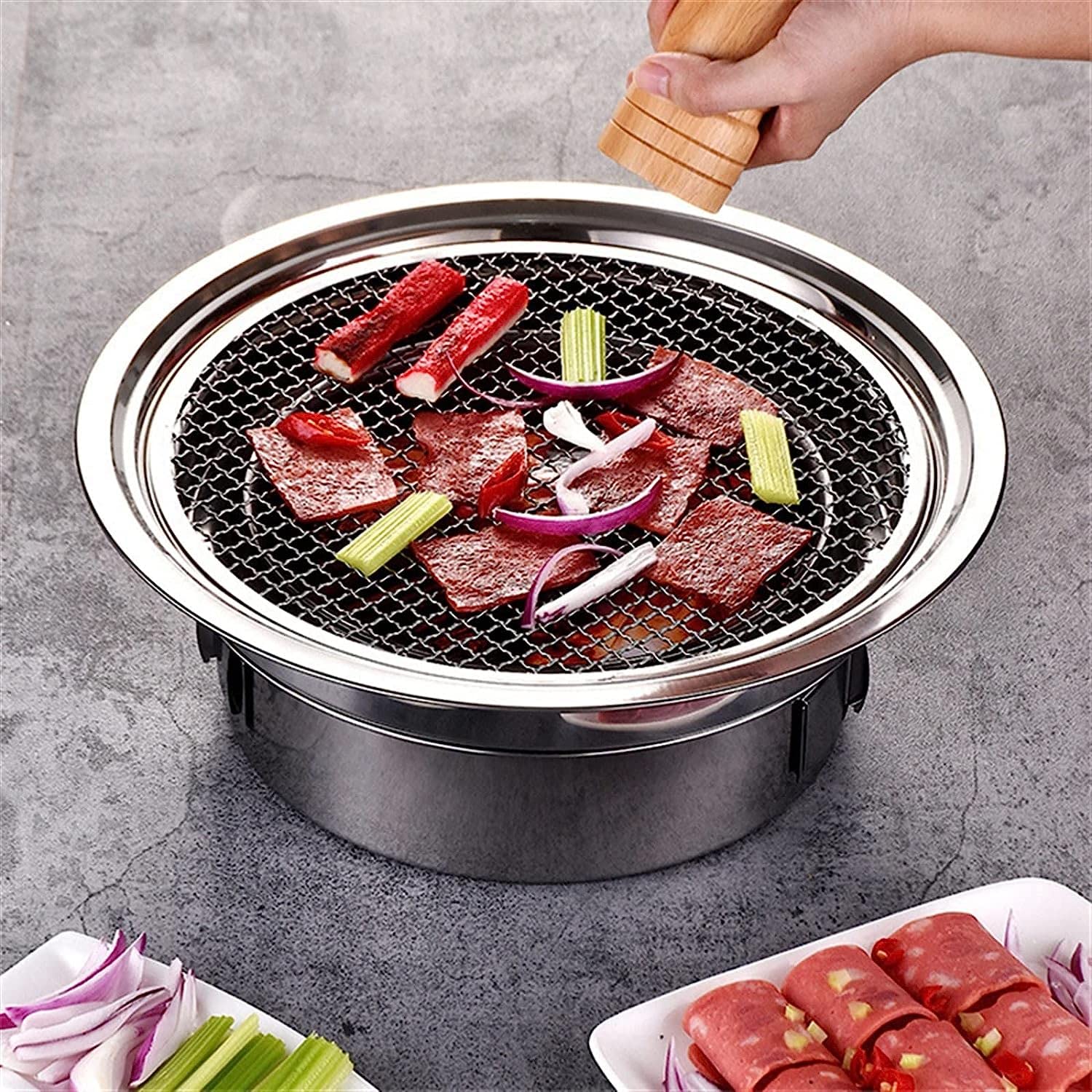 Grille węglowe Grill węglowy ze stali nierdzewnej Okrągłe nieprzywierające grille Przenośny grill węglowy Na zewnątrz Camping BBQ