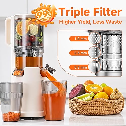 Miniatura 5 de Máquina exprimidora de prensa en frío lenta extractor eléctrico de masticación fácil de limpiar  5.4 pulgadas de canal de alimentación extra grande