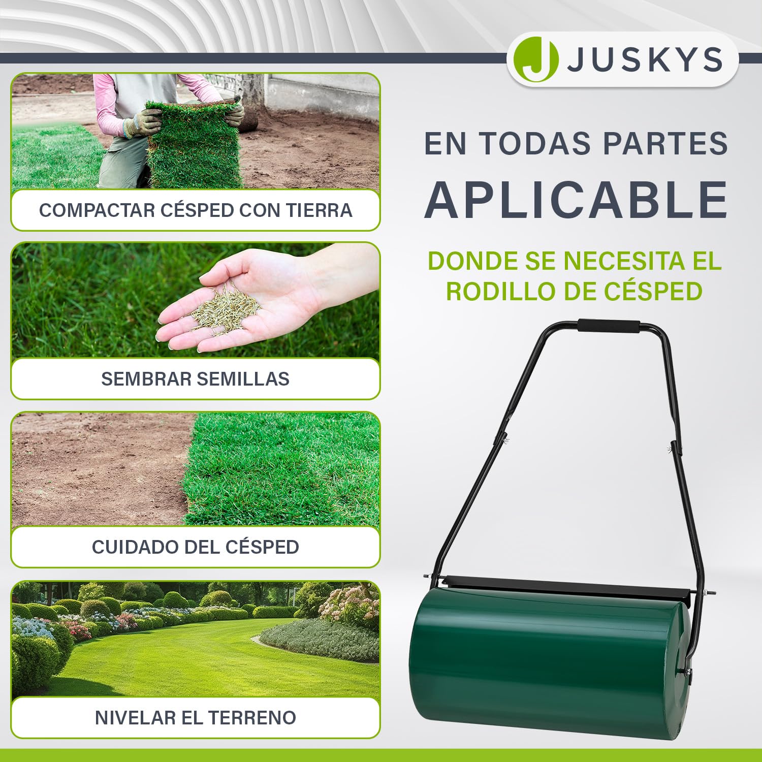 Juskys Rodillo de césped jardín Fritz con Deflector de Suciedad - Rodillo Manual rellenable de Agua/Arena - 48 l / 60 kg - Rodillo de jardín de 60 cm - Rodillo para césped y Campo