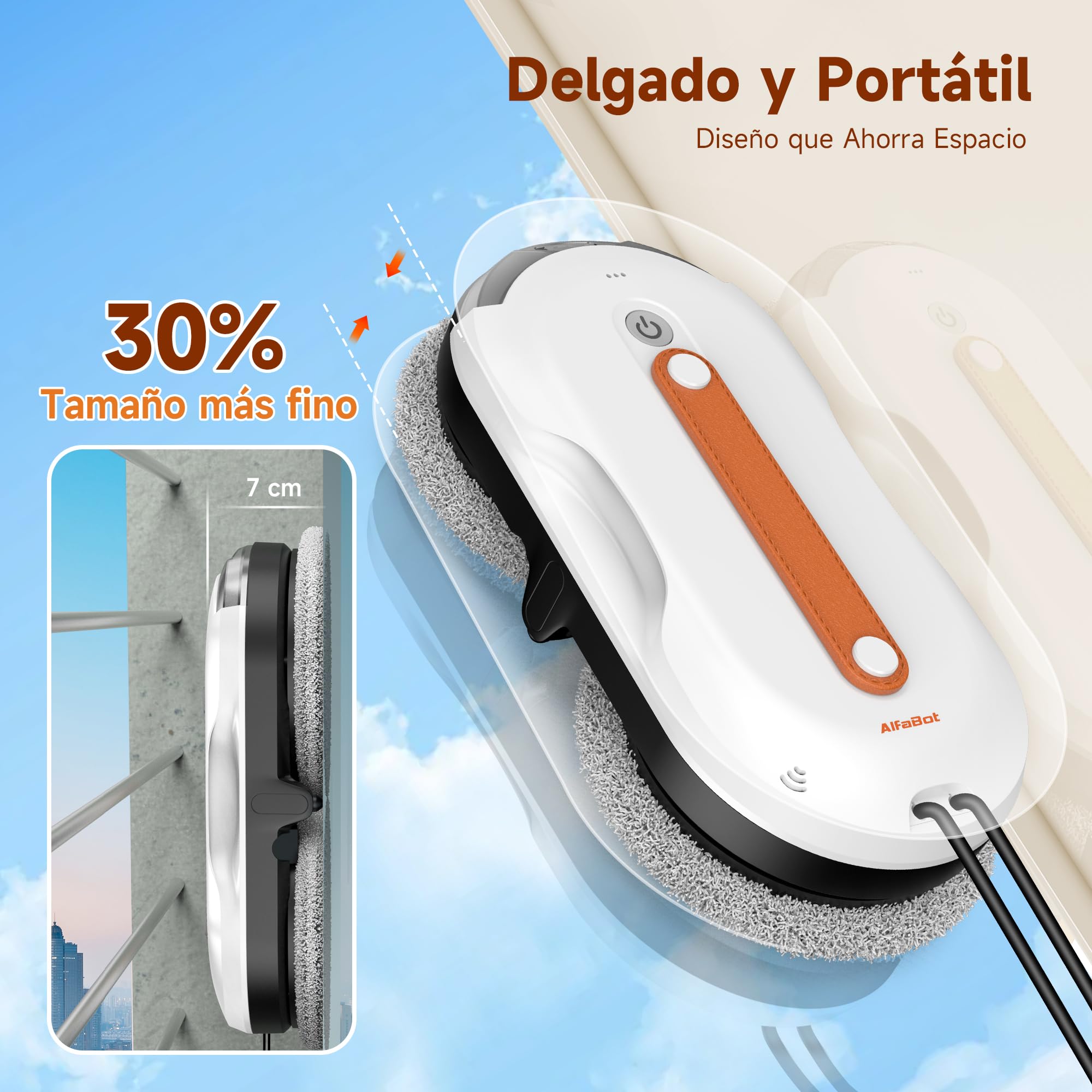 AlfaBot X7 Pro – Robot Limpiaventanas Inteligente - Limpieza sin Rayas para Cristales, Azulejos y Superficies Lisas • Rociado Bilateral • Tanque de Agua Grande