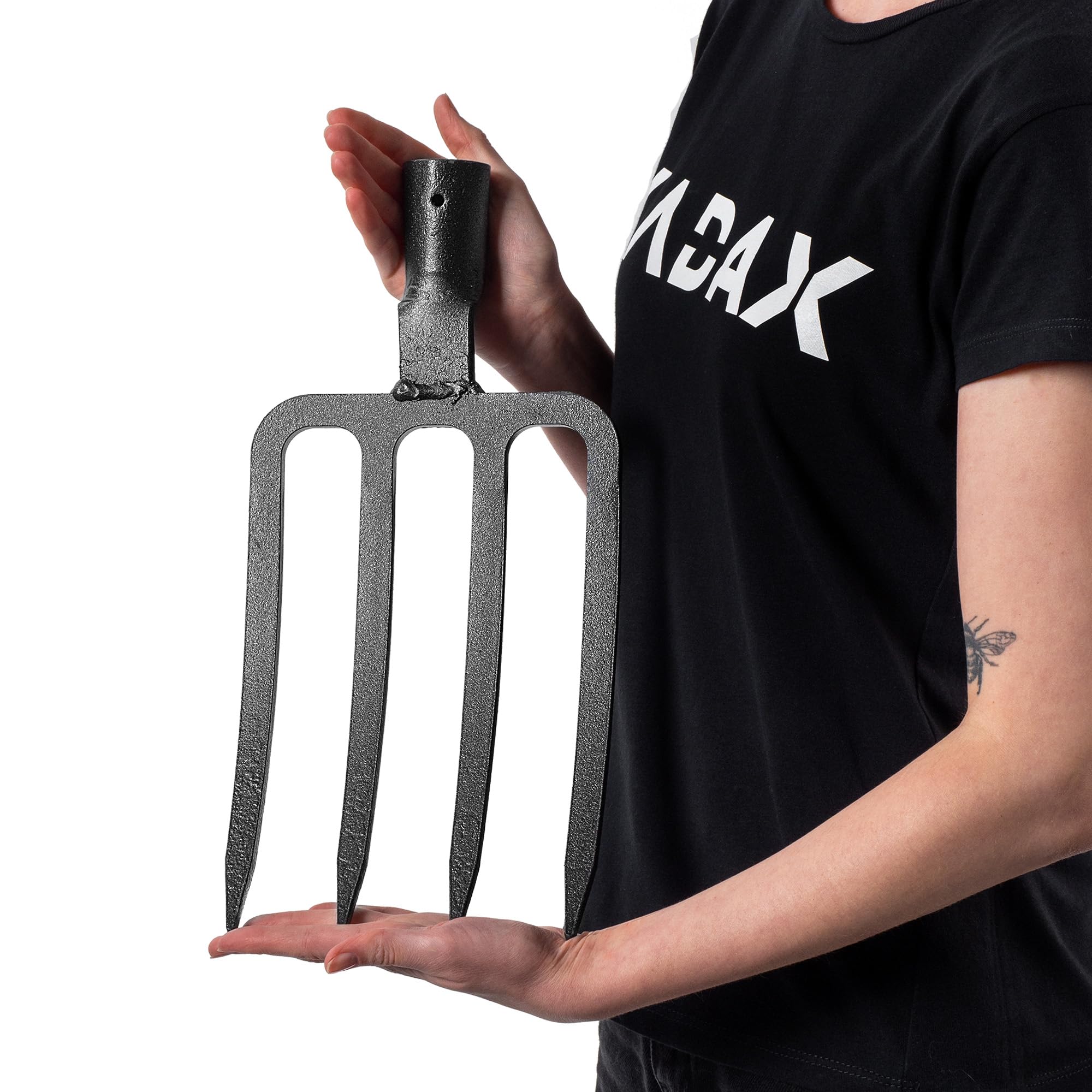 KADAX Fourche de jardin pour creuser et ameublir - Fourche à creuser et à desserrer - Fourche à creuser sans manche - Fourche à foin légère - Fourche à bêche - Noir - 4 dents