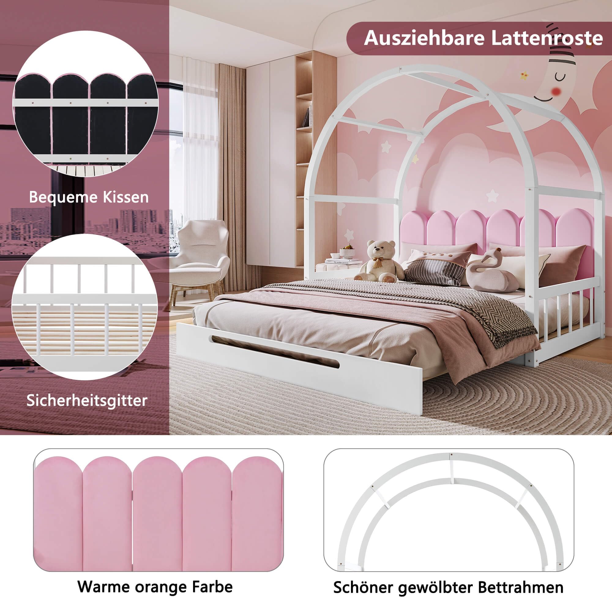 WEBABY Letto Da Terra In Legno 70x140 Faggio | Lettino A Tenda Indiana Con Sponde E Doghe