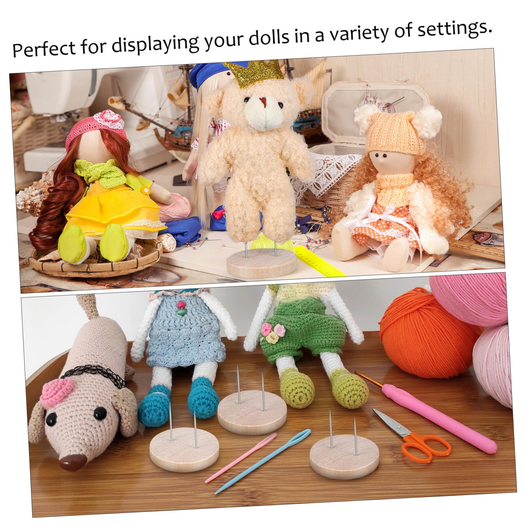 STOBOK 4 Sätze Puppenbasis Puppenständer Displayhalter Wiedergeborene Babypuppen Puppenwagen Puppenkleidung Puppenhauszubehör Puppennadel Miniatur Stehpuppe Hölzern 6 Stück * 4