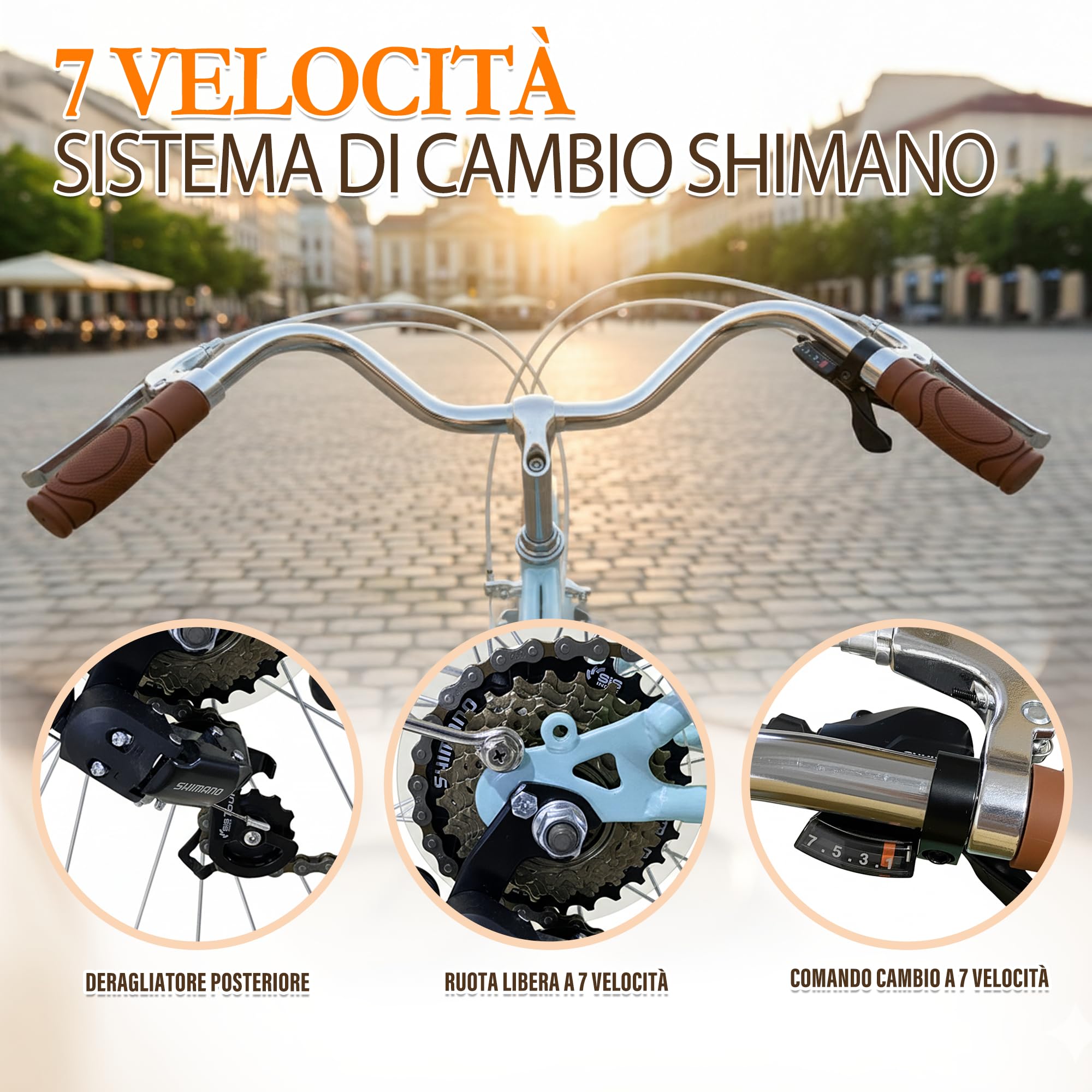 CYBIC bici da città 24/26'' per donna, stile retrò, 7 velocità, telaio leggero in alluminio con cestino in rattan, ideale per pendolari e uso urbano (Pollici, 26, blu, Pollici, 18)