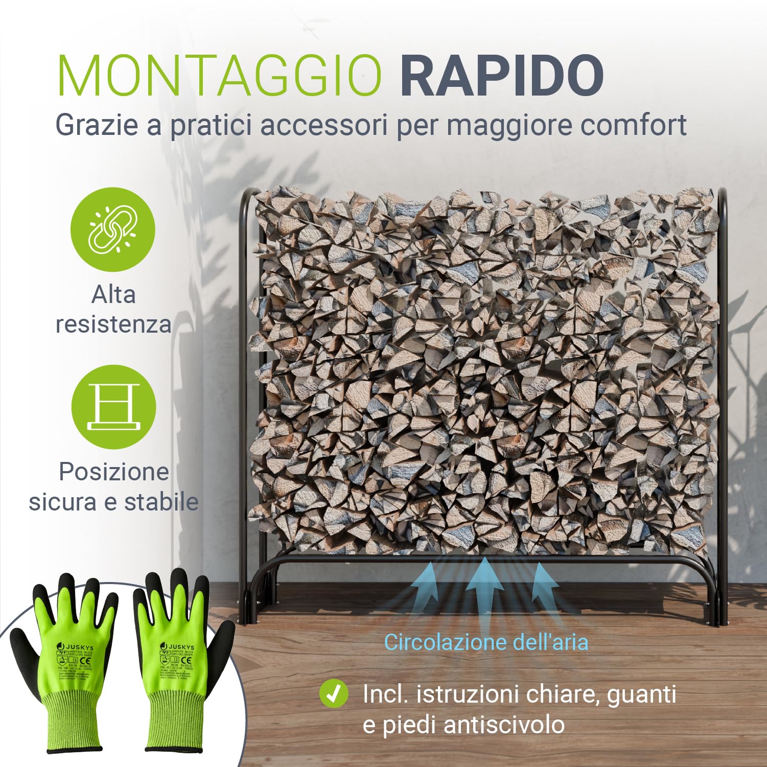 Juskys portalegna M 130x117x36 cm – nero, struttura in acciaio con telo Oxford, porta legna per esterno & terrazzo, portata 200 kg