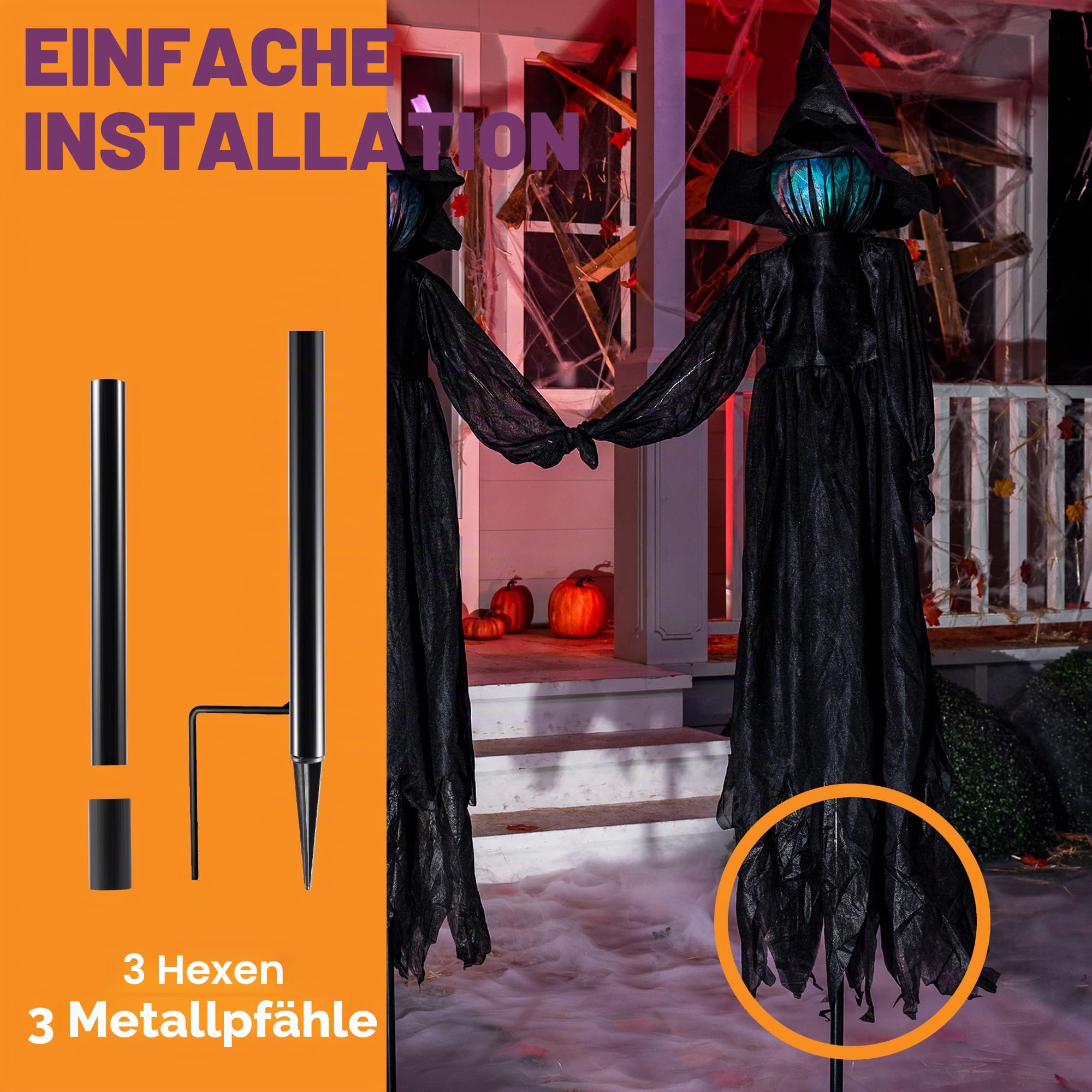 JOYIN 3 Stück Halloween-Hexenhof Dekorationen, halten Hände Hexenhof mit gruseligem Sound und beleuchtetem Kopf (Sound-Aktivierung) für Halloween, Outdoor, Rasen, Hof, Terrasse, Spukhaus Dekorationen