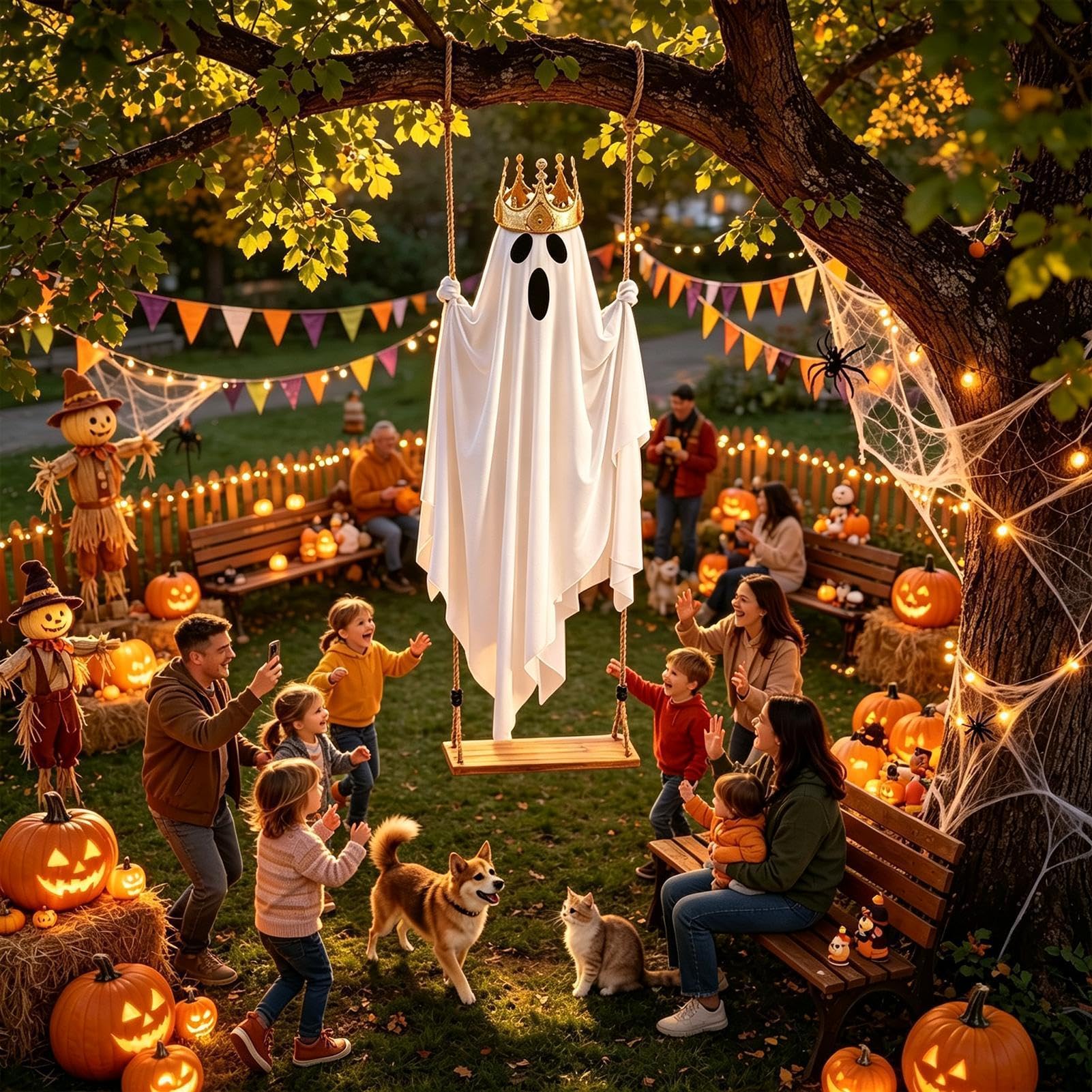 Decoración de fantasma oscilante con luz, 150 cm, grande, espeluznante para