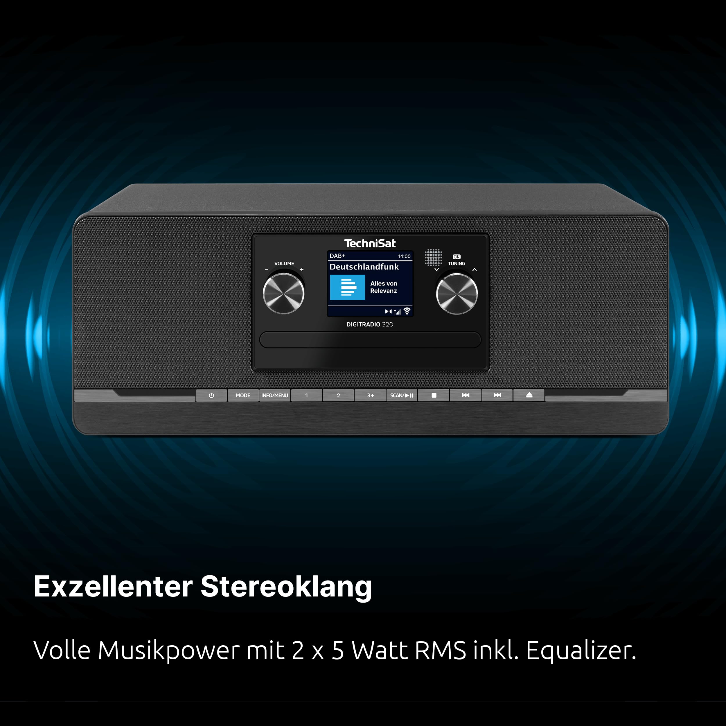TechniSat DIGITRADIO 320 – Stereo Digitalradio (Kompaktanlage mit DAB+ & UKW, CD-Player, Bluetooth, USB, 2×5W RMS, TFT-Farbdisplay, Favoritenspeicher, Wecker, Sleeptimer, Fernbedienung) Schwarz