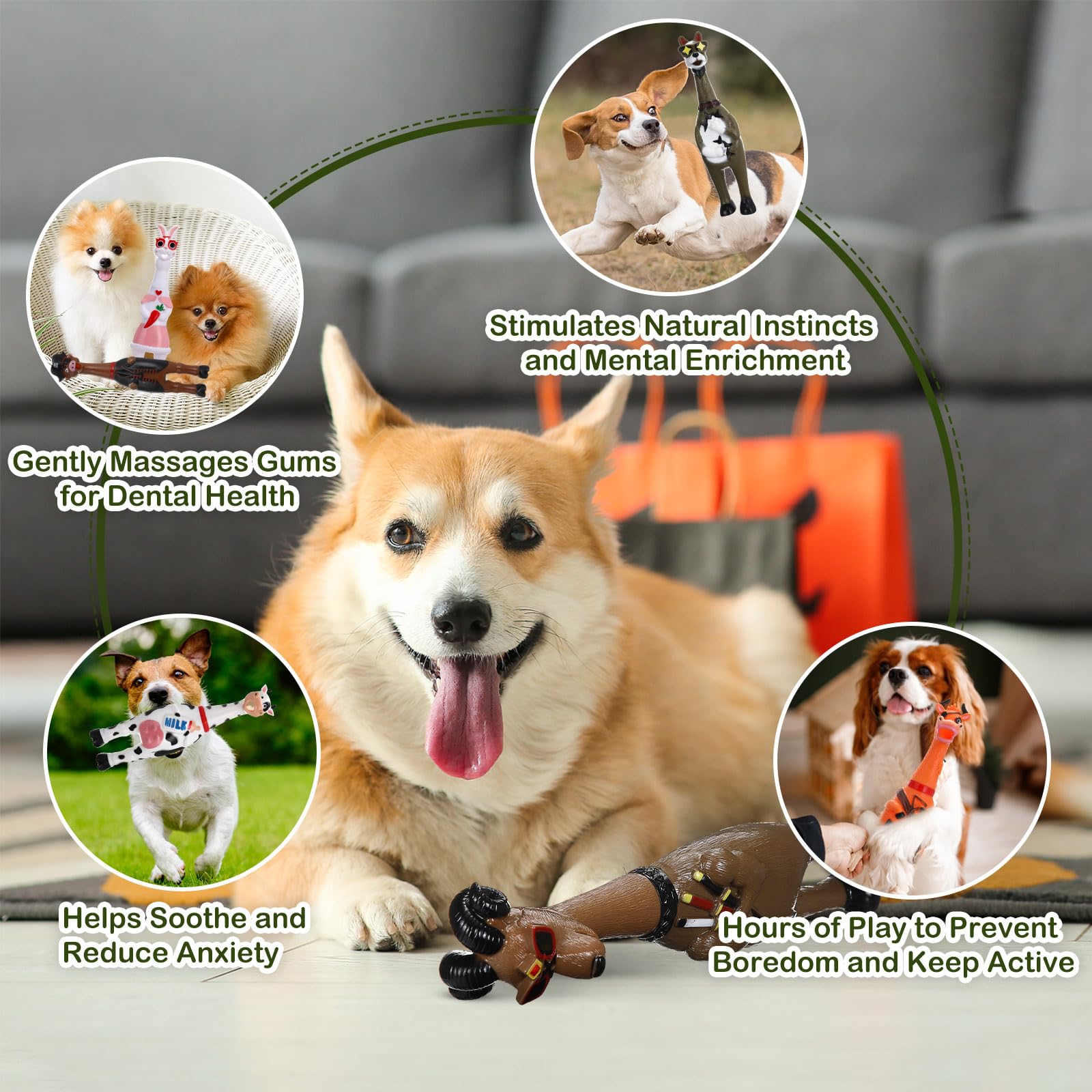 8 giocattoli in gomma per cani di grandi dimensioni, cigolanti e urlanti, da schiacciare, per scherzi e scherzi, giocattolo da masticare per animali domestici (stile animale)