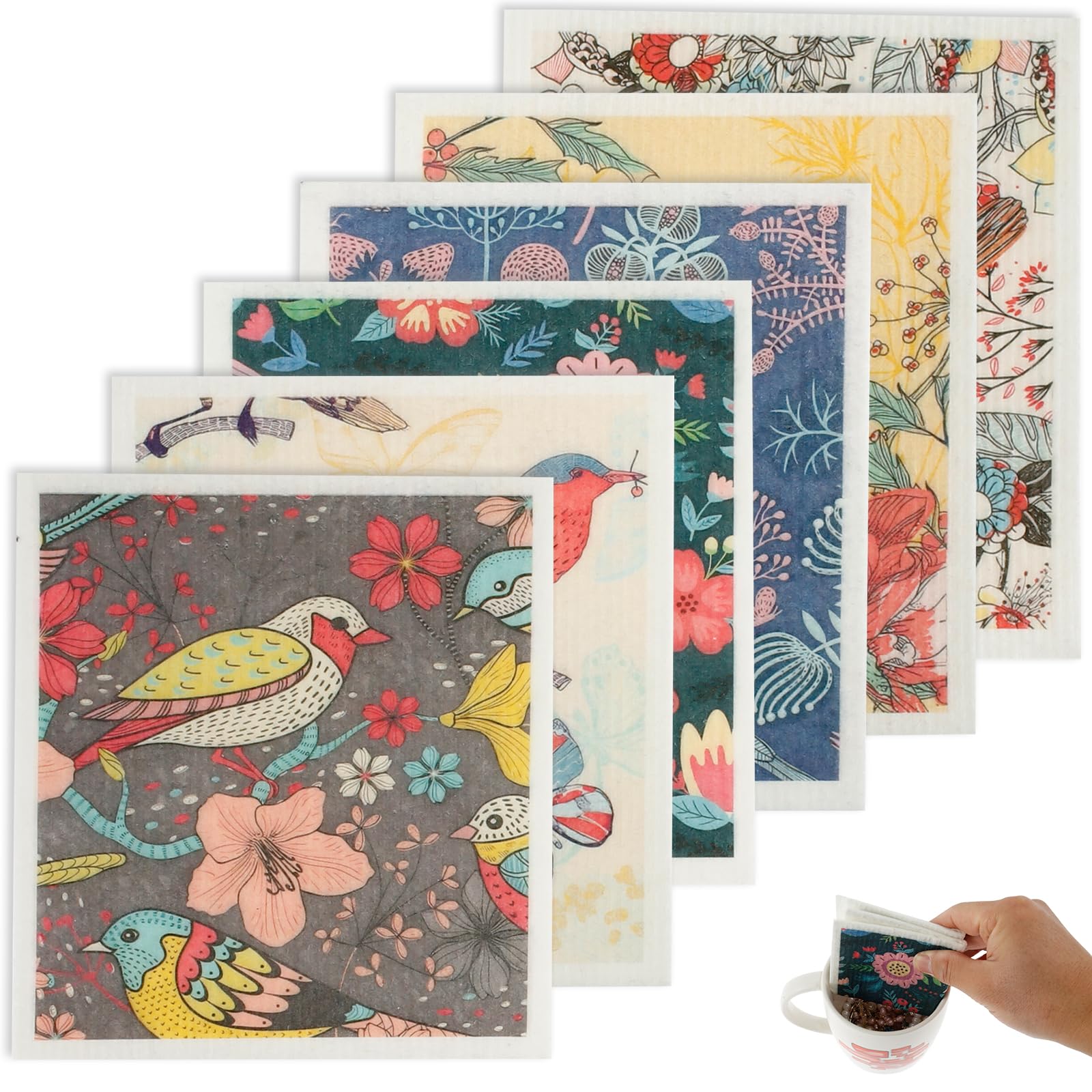 Guijzsltrg 6Pcs B 6 Pack Swedish Dishcloths For Kitchen, Reusable Swedish Dish Towels, Absorbent Kitchen Dish Cloths Rags, Vintage Floral Washable Sponge Cleaning Cloths Wipes 7.7X6.7inch For Washing Dishes (6Pcs B)