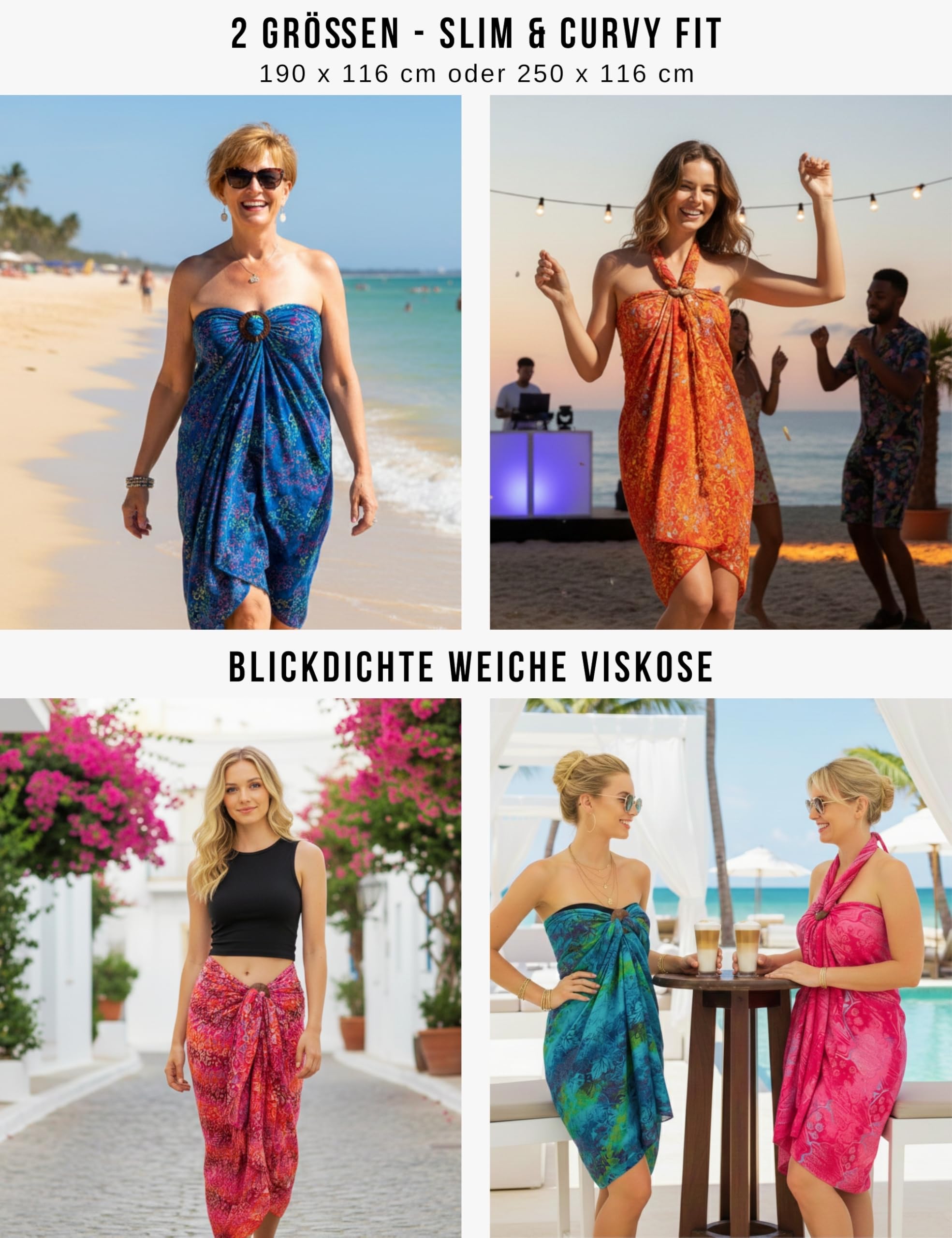 PANASIAM Sarong Tuch blickdicht L XXL Pareo Strandtuch handgefertigt handgefärbt