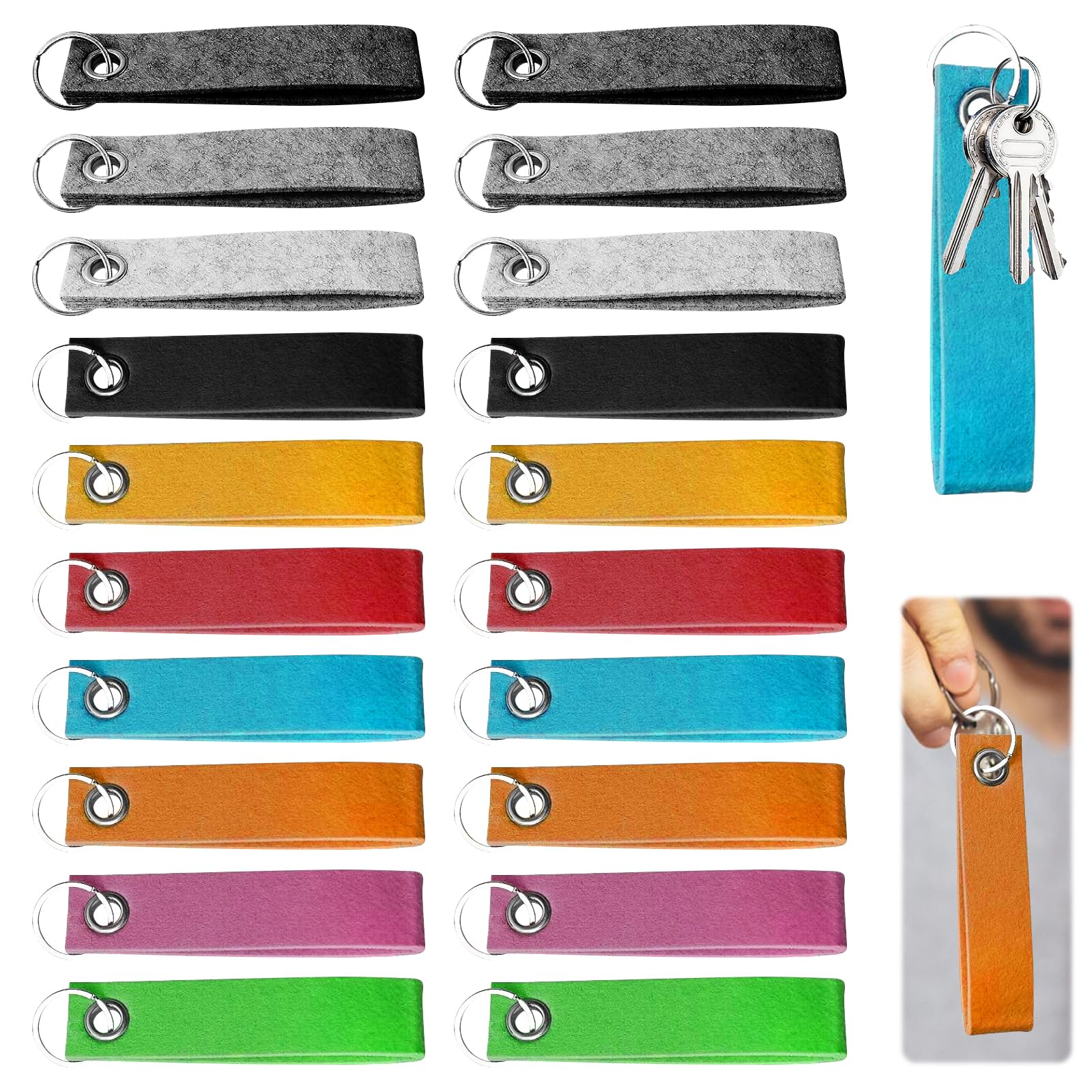 GAROMIA 20 Plotter Rohlinge Bunt Filz Schlüsselanhänger mit Edelstahl Ring Schlüsselanhänger Stoff Rohlinge Plotter DIY Dekoration Handwerk Filz Schlüsselbänder