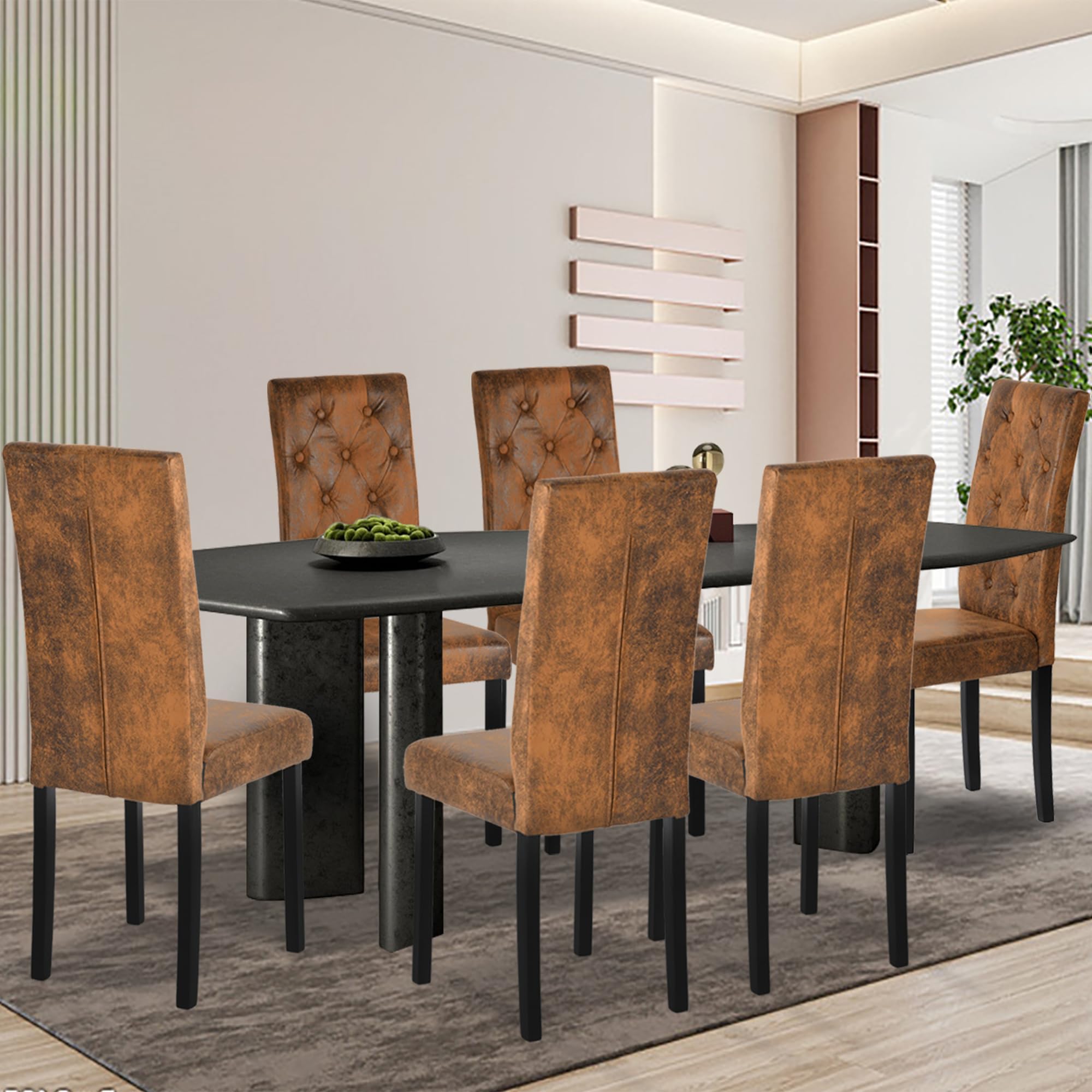Chaise Marron de Cuisine Lot de 8 Chaises Salle Manger Bois, Chaise Salle a Manger Suède Marron Lot de 8 Chaisse pour Le Salon/Restaurant/Café/Bureau, 98 CM de Haut, Bois Jambe épaisse de 3 CM