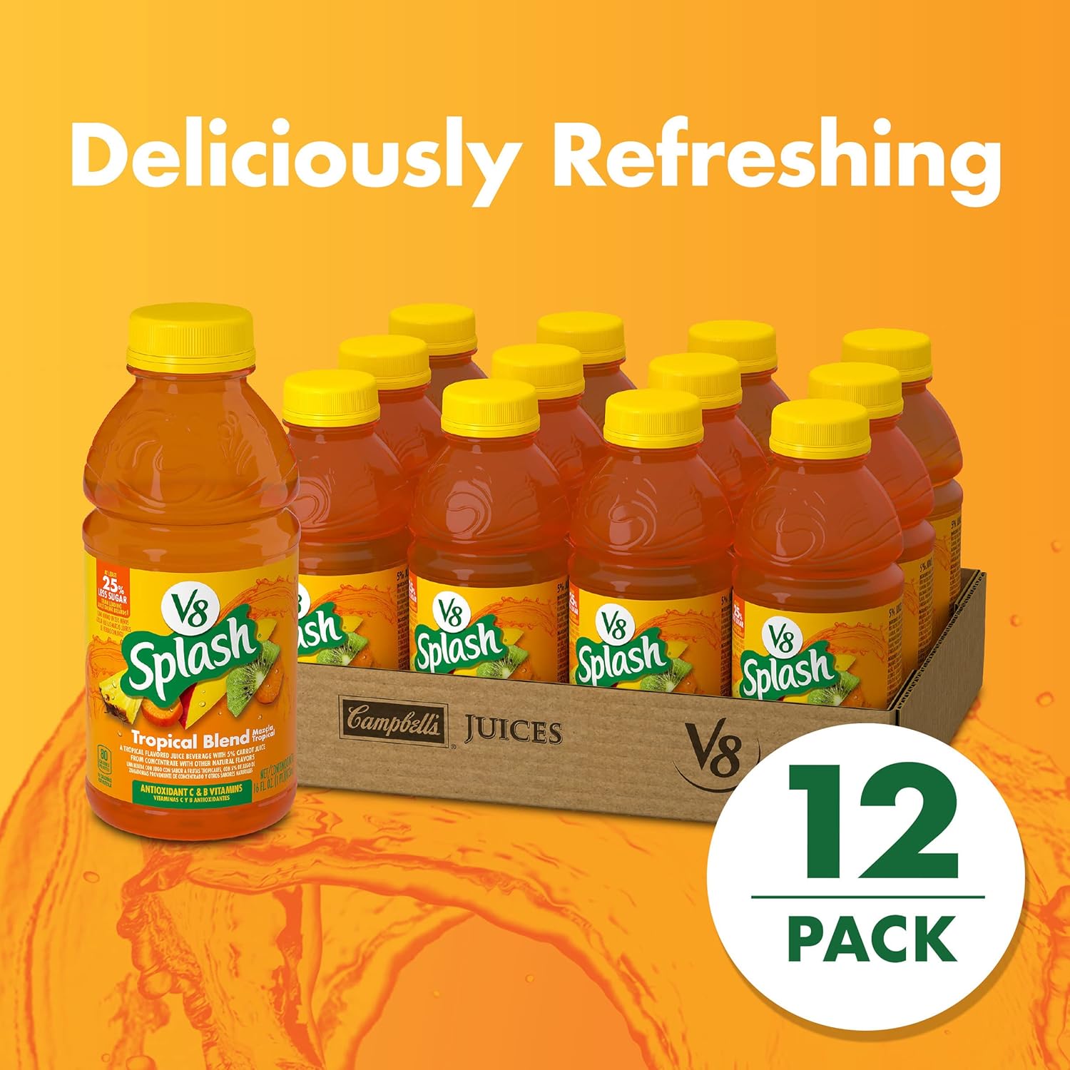 V8 Splash Tropical Fruit Blend Flavored Juice Beverage, 16 FL OZ Bottle (Pack of 12) : Grocery & Gourmet Food