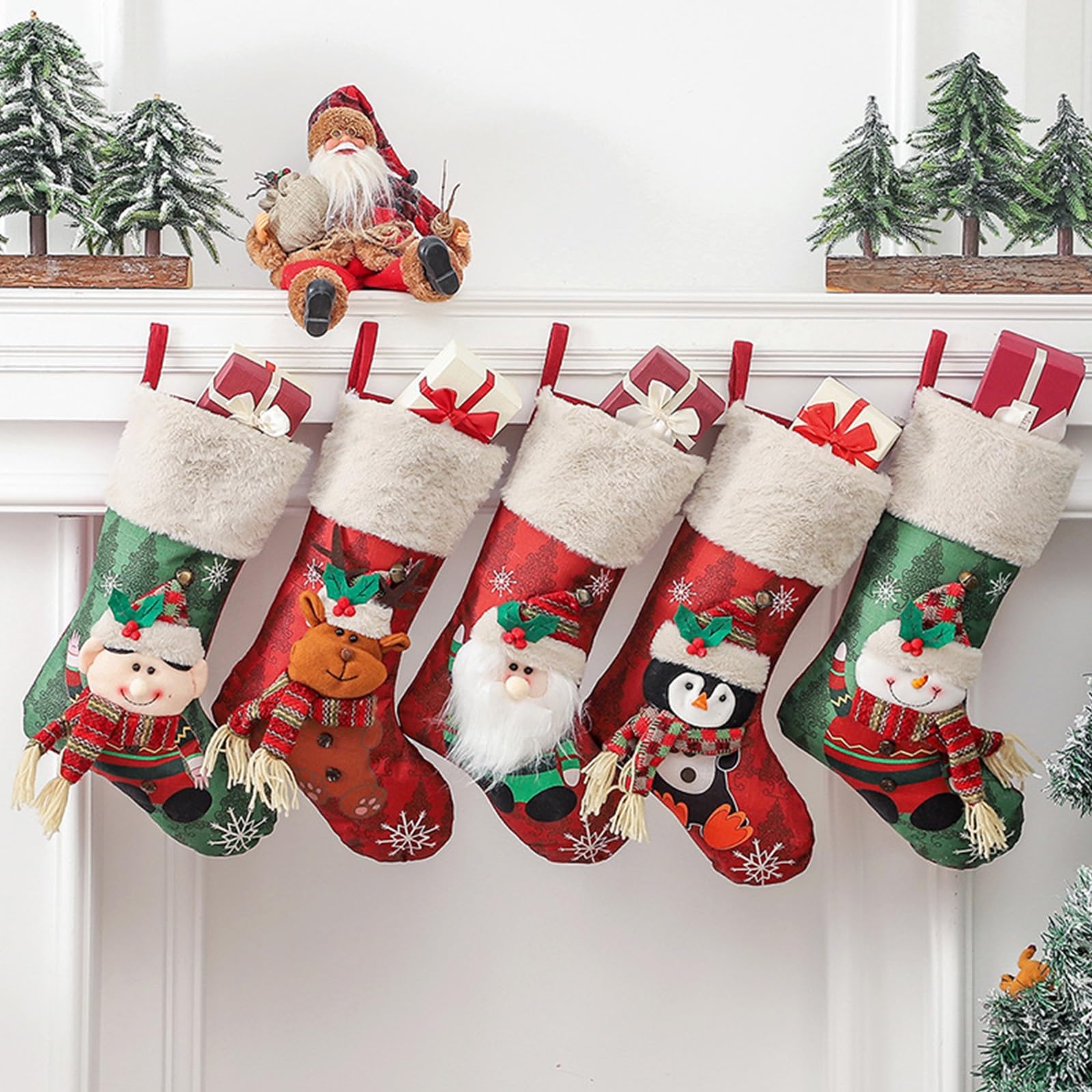 Weihnachtsstrumpf-Set, 5 Stück, Große Weihnachtsstrümpfe, Dekorationen, Weihnachtsstrumpf Mit Weihnachtsmann, Für Treppen, Kamin, Zum Aufhängen, Weihnachtsdekoration Für Zuhause