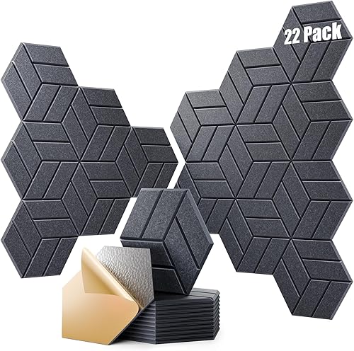 Miniatura 41 de 12 paneles acústicos autoadhesivos, paneles de espuma a prueba de sonido de 12 x 10 x 0.4 pulgadas para paredes, paneles de pared hexagonales