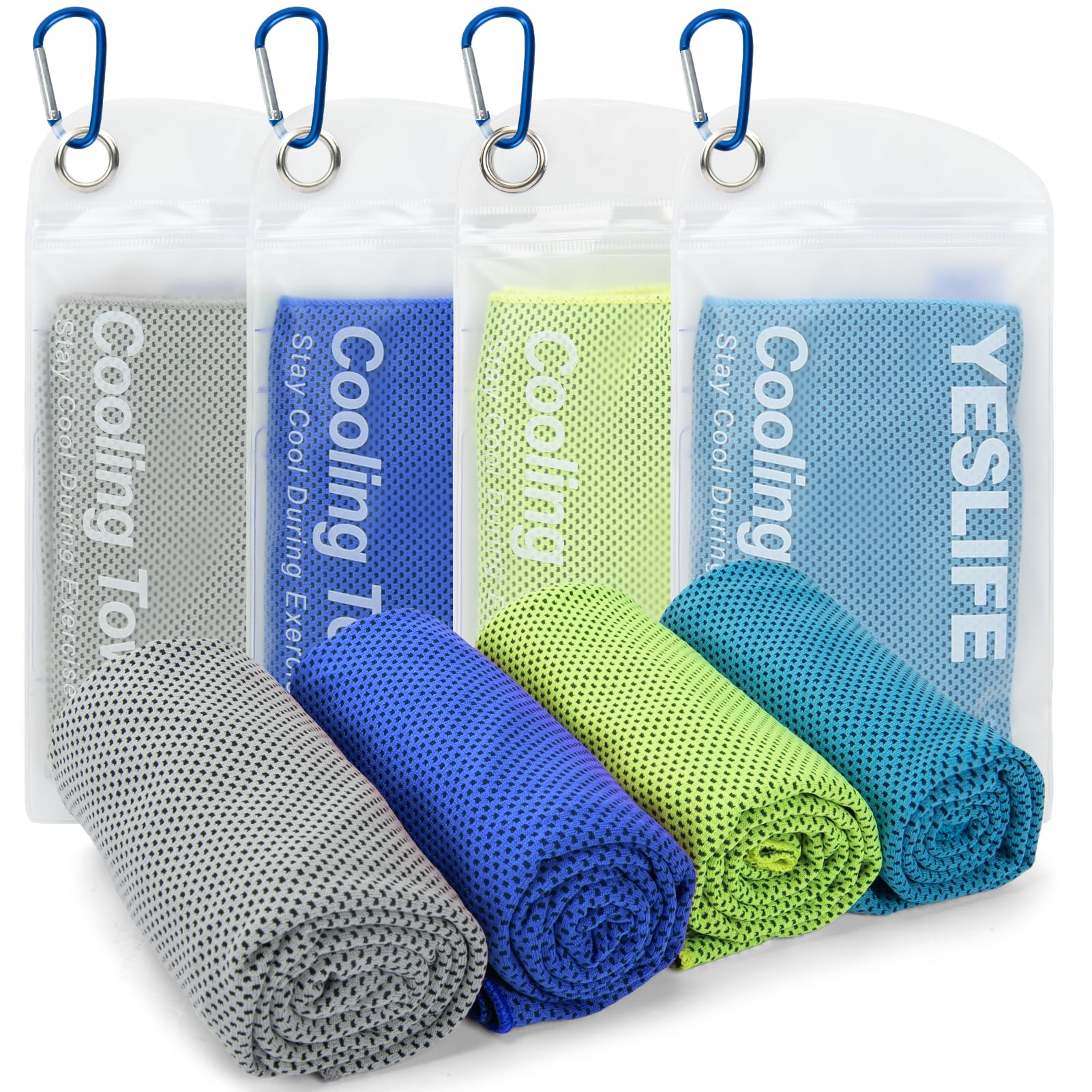 YESLIFE 4-Pack Cooling Towels (40"x 12"), Cooling Neck Wraps, Ice Towel