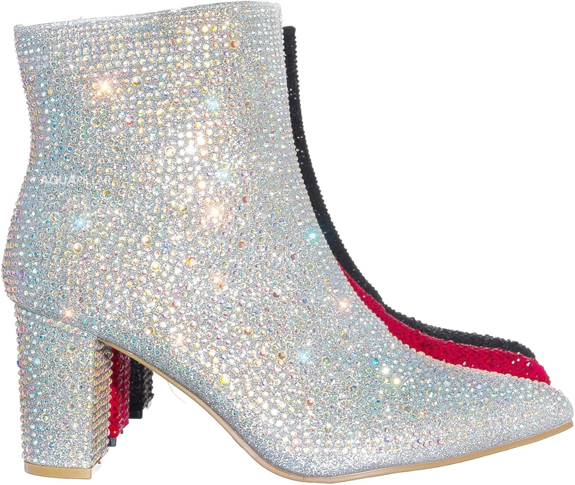 Rhinestone block heel booties Clearance