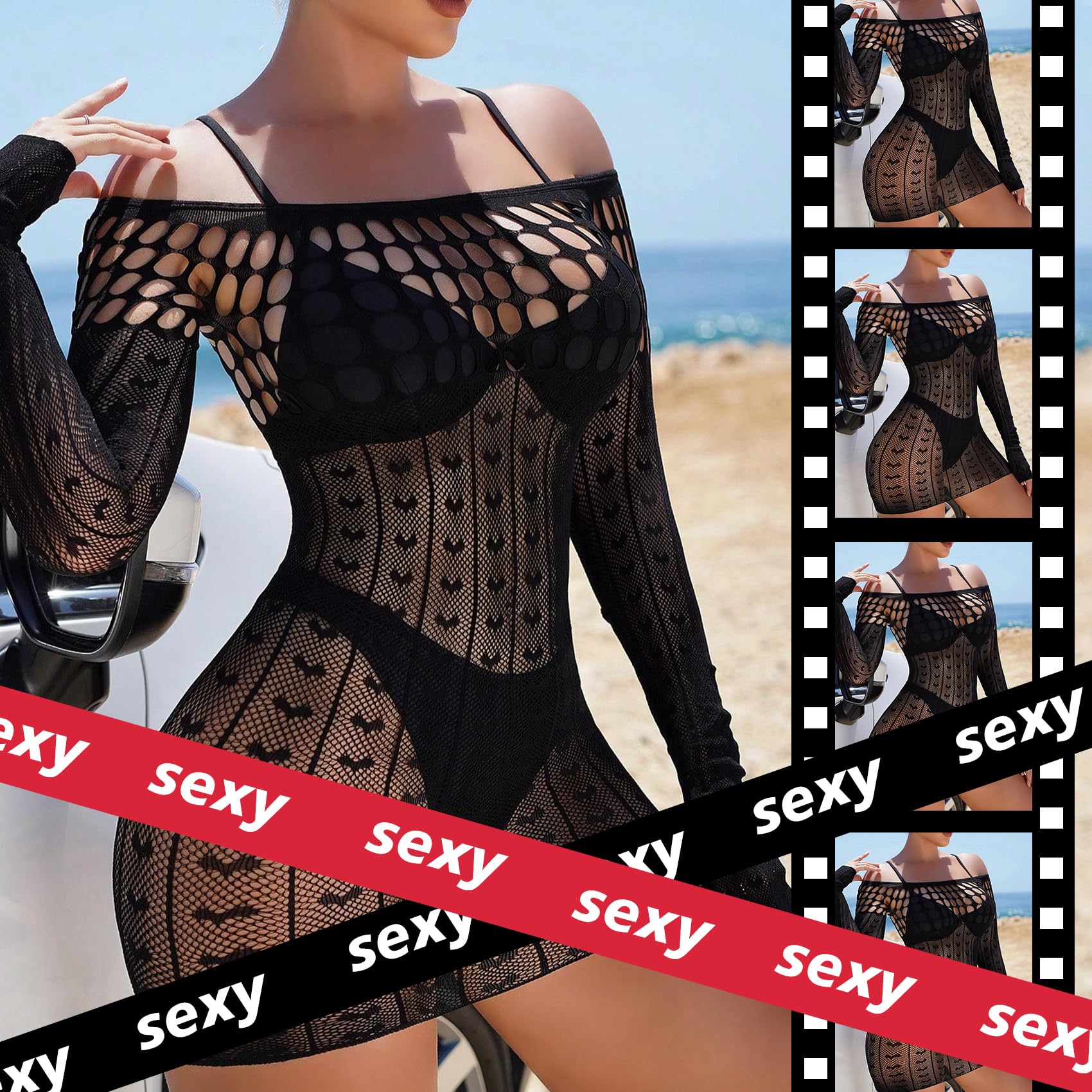 Famstar Sexy Lingerie for Women Naughty Fishnet Lingerie Set Bodysuit Outfits Erotic Sheer Mesh Teddies: One Size Black Bodysuit2