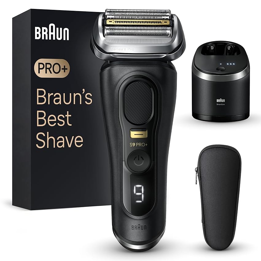 Immagine del prodotto Braun Series 9 PRO +, Rasoio Elettrico Barba, Rifinitore di precisione, Custodia Viaggio, Lame Flessibili, Stazione SmartCare, Uso a Secco o Sotto Acqua, Batteria Litio Ion, Idea Regalo, 9560cc Nero