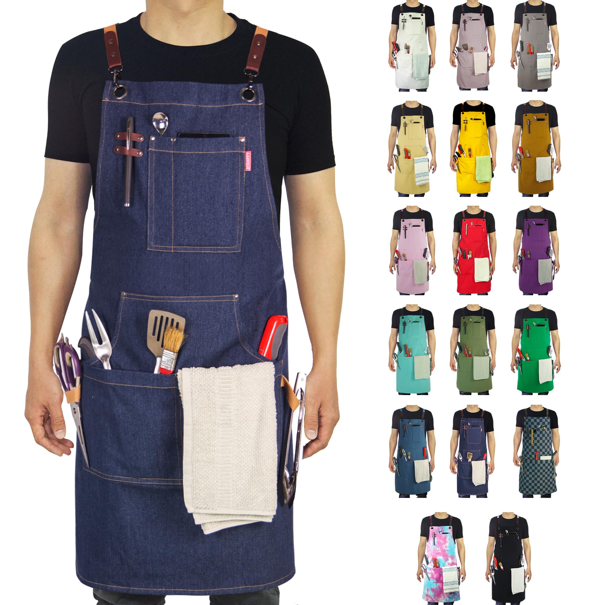 1|5|10Pack Kitchen Aprons, Cotton Canvas, Adjustable Cross Back, Artist, Painting, Carpenter Work Apron for Men Women