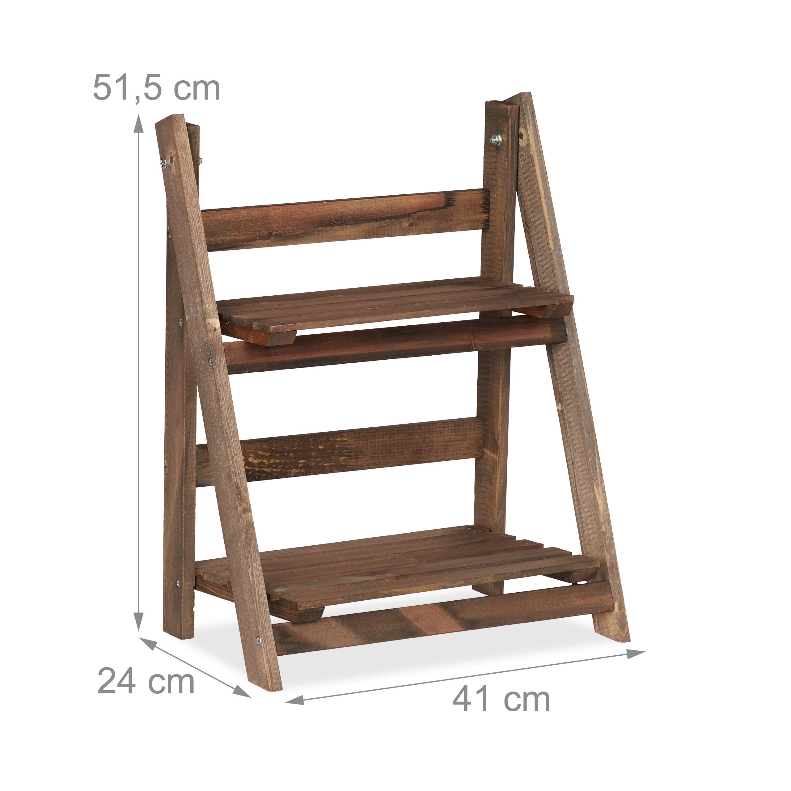 Relaxdays Blumentreppe, 2-stufig, Blumenleiter Holz, klappbar, Leiterregal Pflanzen, HBT: 51,5 x 41 x 24 cm, dunkelbraun